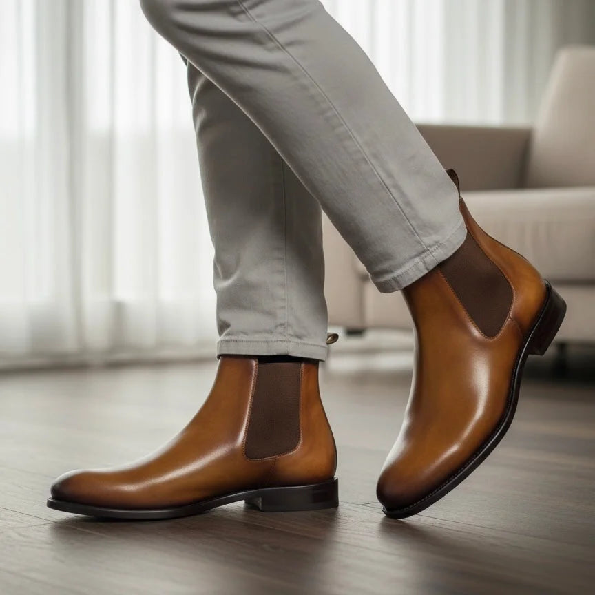 Back view of 6009 Chelsea boots in brown calf leather for men