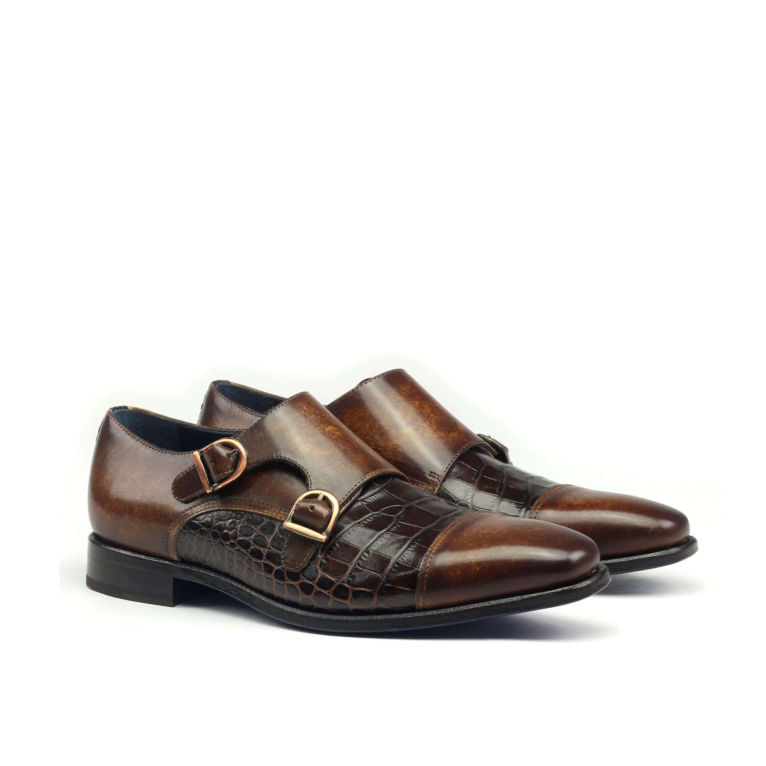 Abraham double monk patina II brown leather shoes