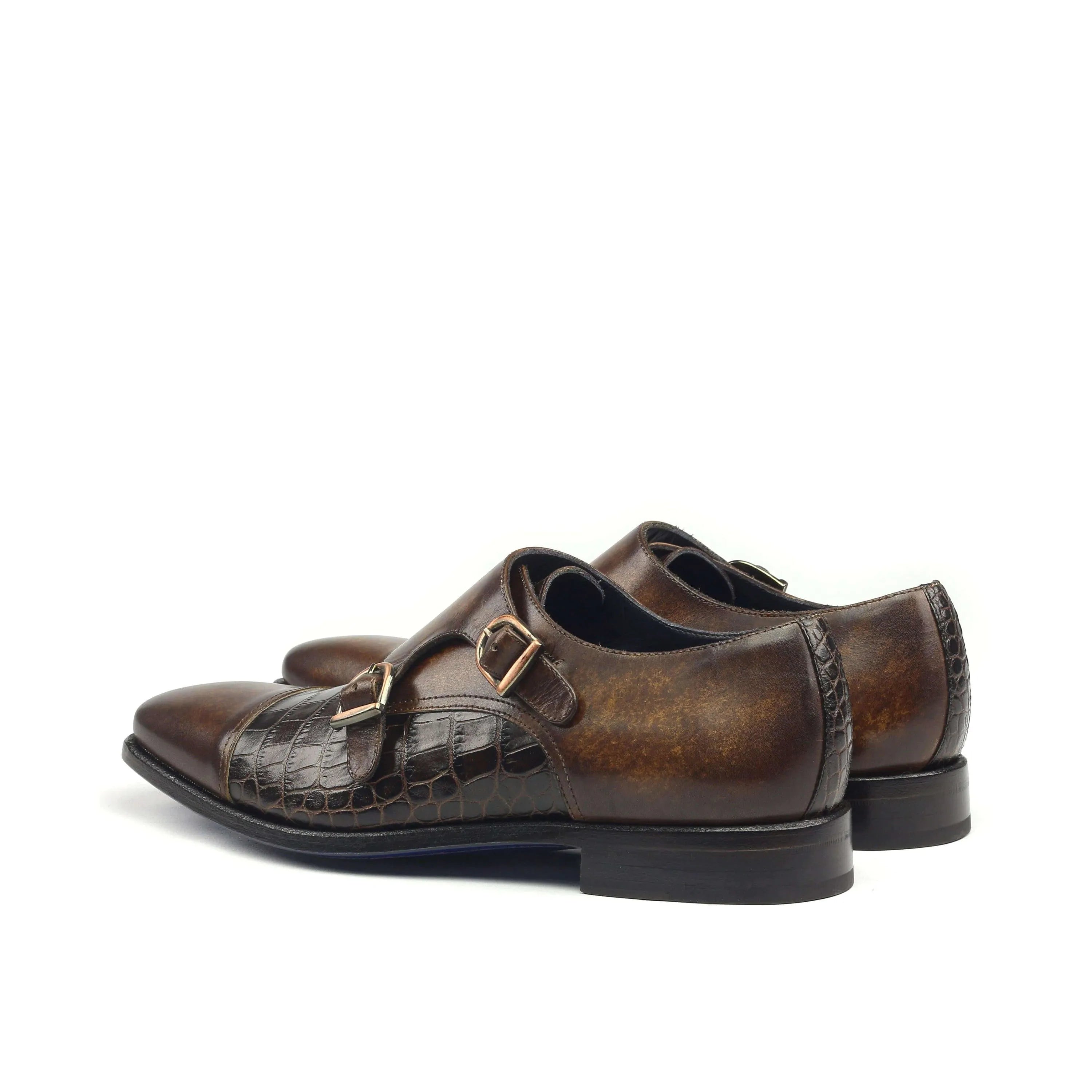 Abraham double monk patina II brown leather shoes