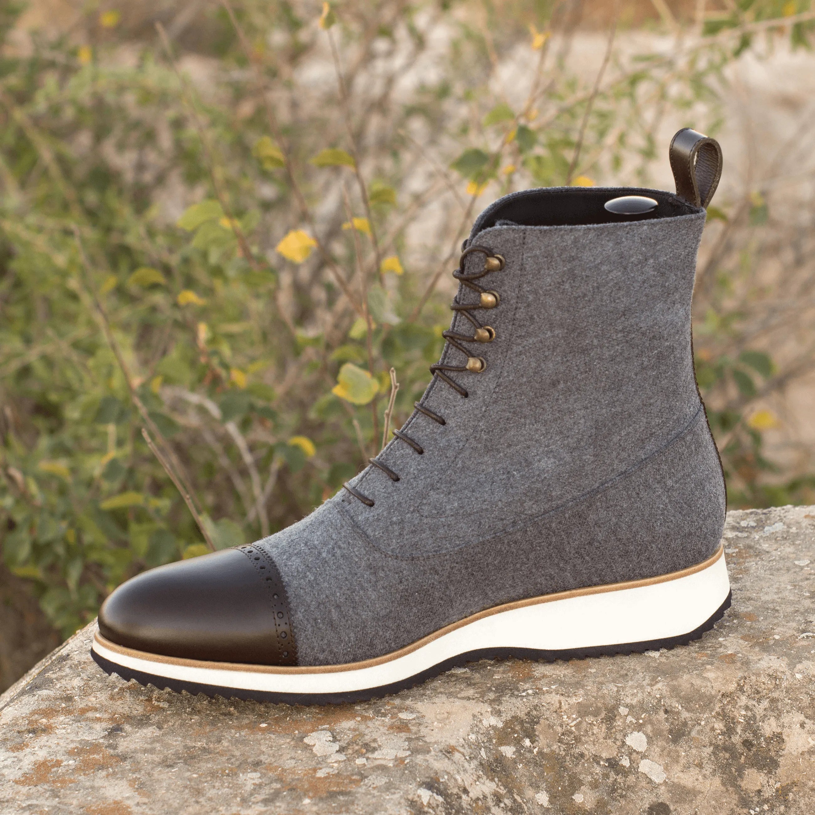 Gray fabric lace-up Achilles Balmoral Boots