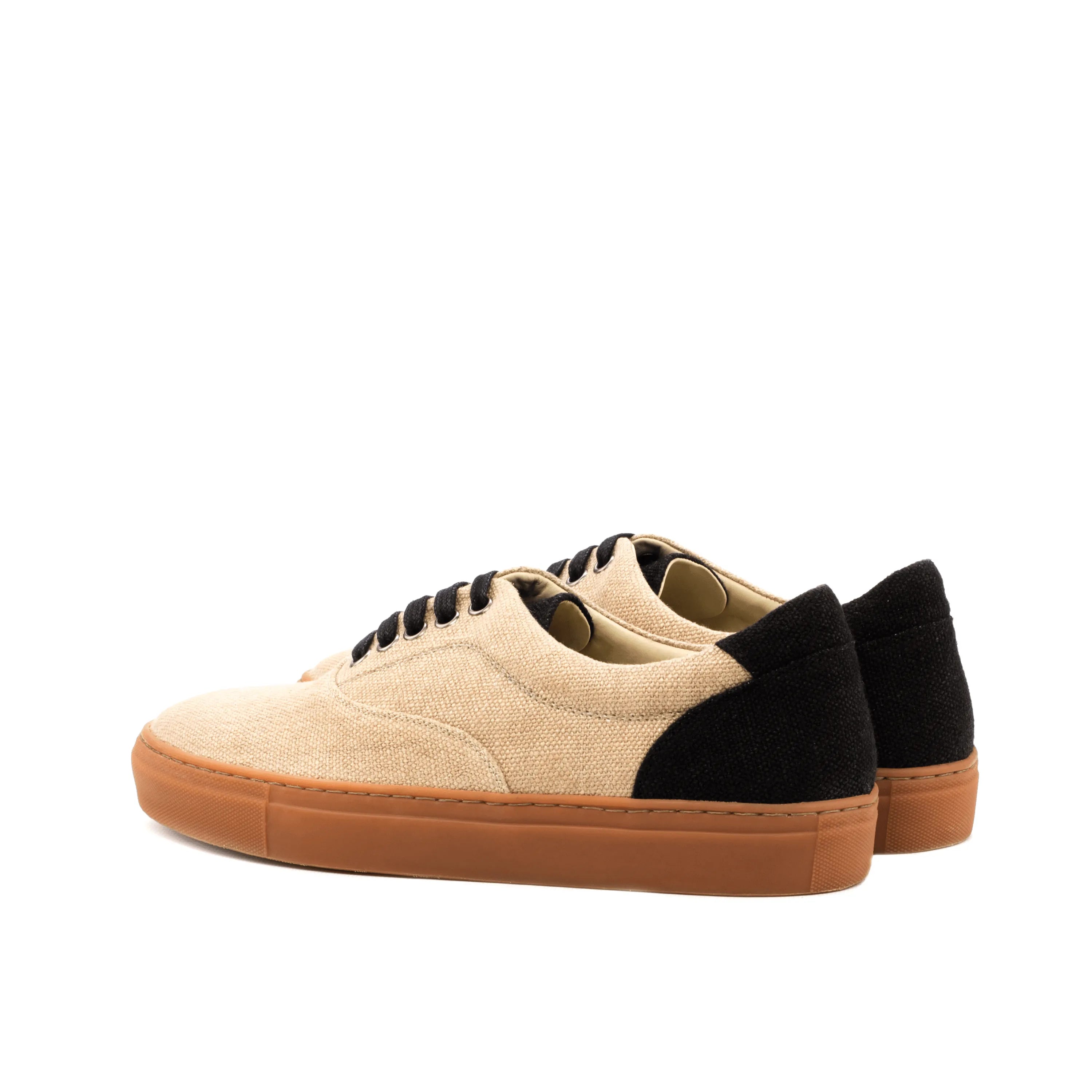 Back view of Adria Top Sider Sneaker II in beige canvas with black heel
