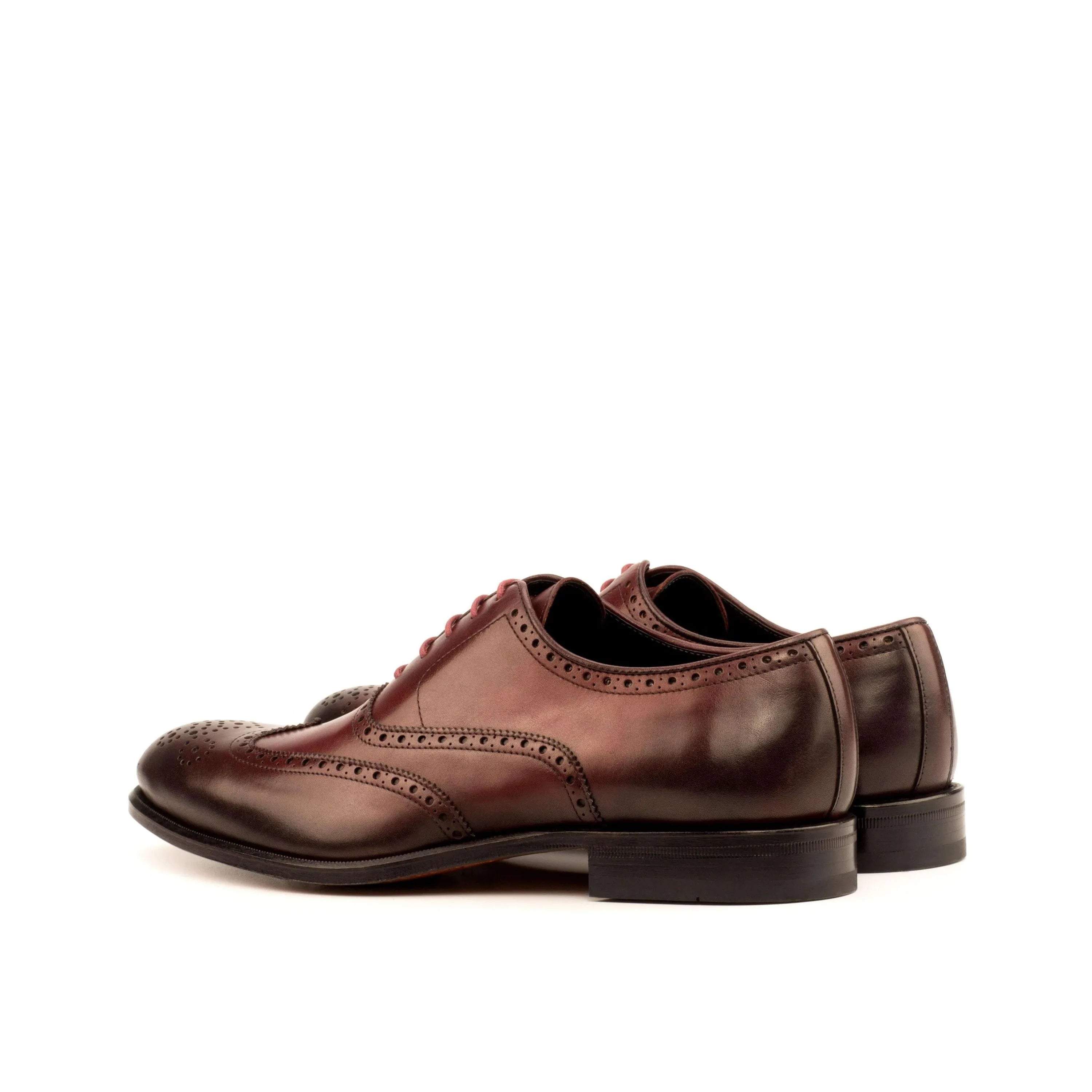 Burgundy leather brogue shoes with rounded toe, Ahote Full Brogue II