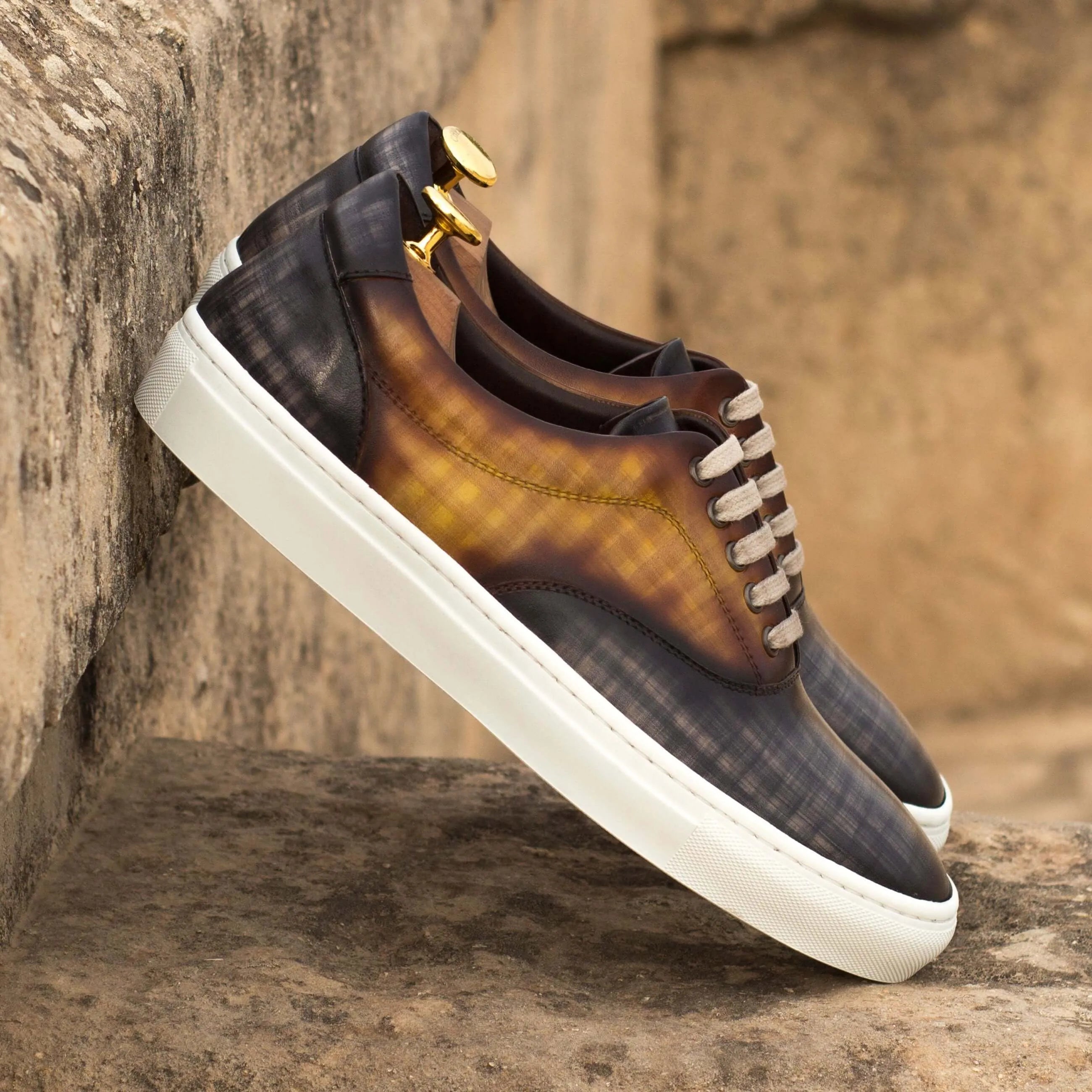Alex Top Sider Patina Sneaker with leather upper and white soles