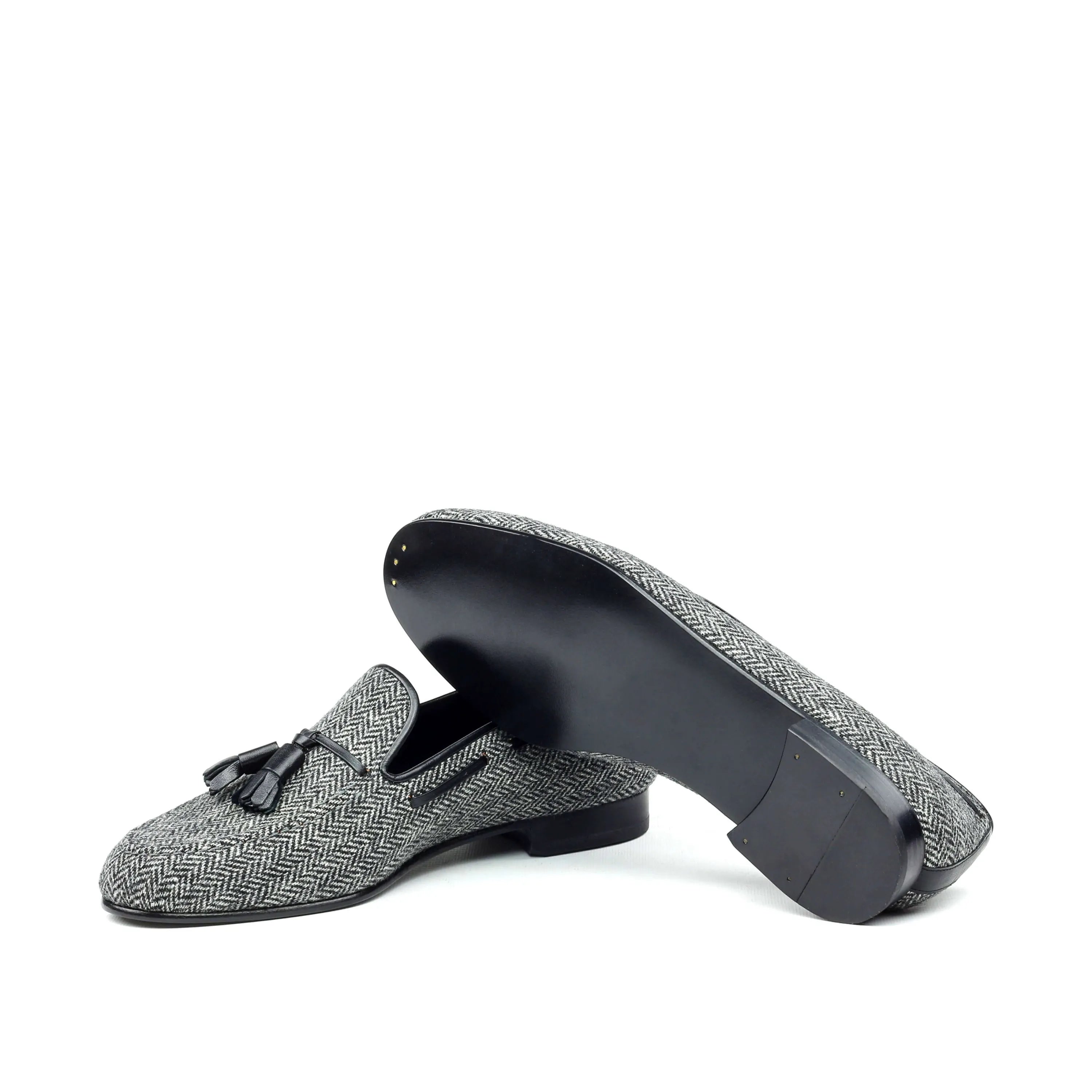 Alexander loafers in gray herringbone sartorial tassel design