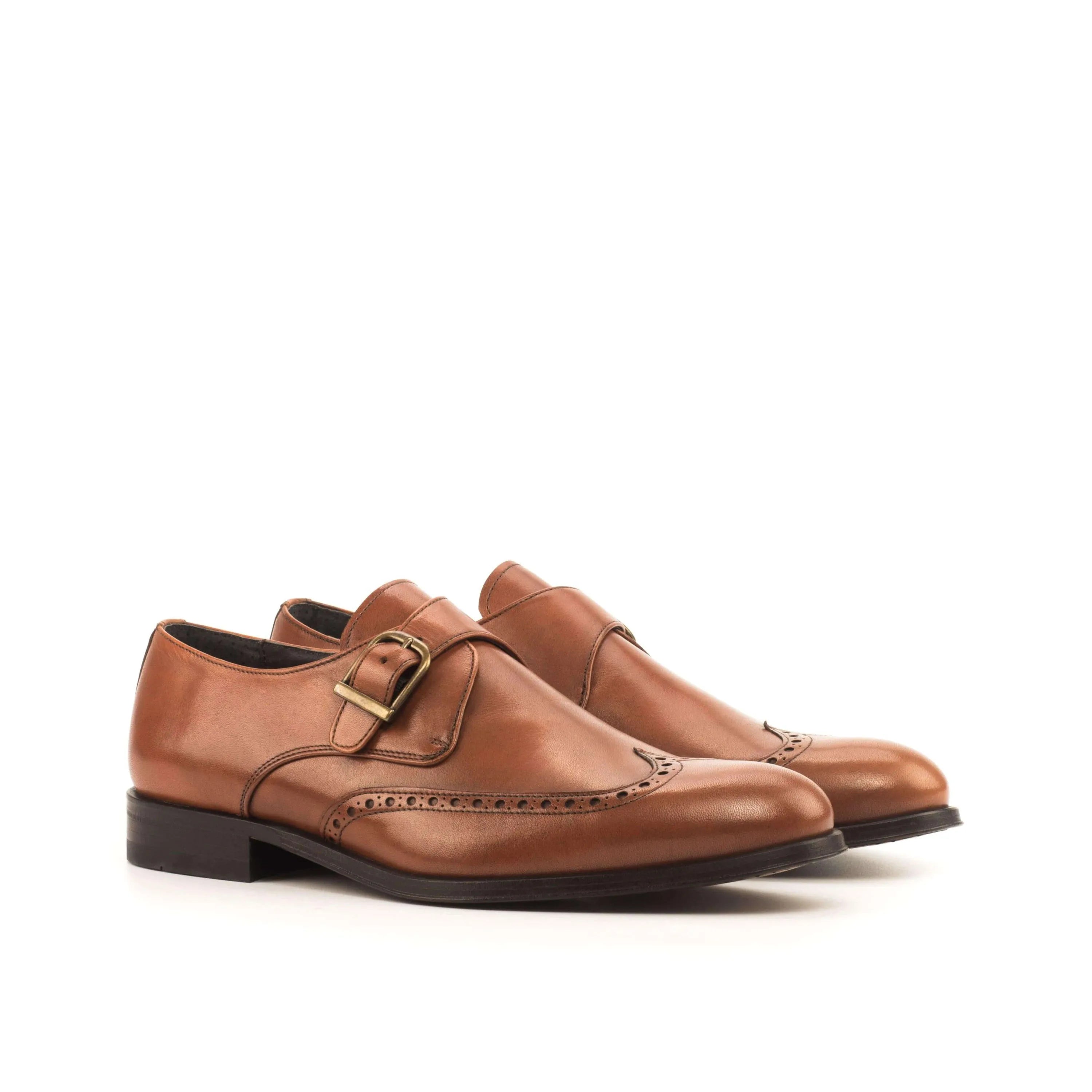 Alo Single Monk Shoes II brown leather single monk shoes rounded toe