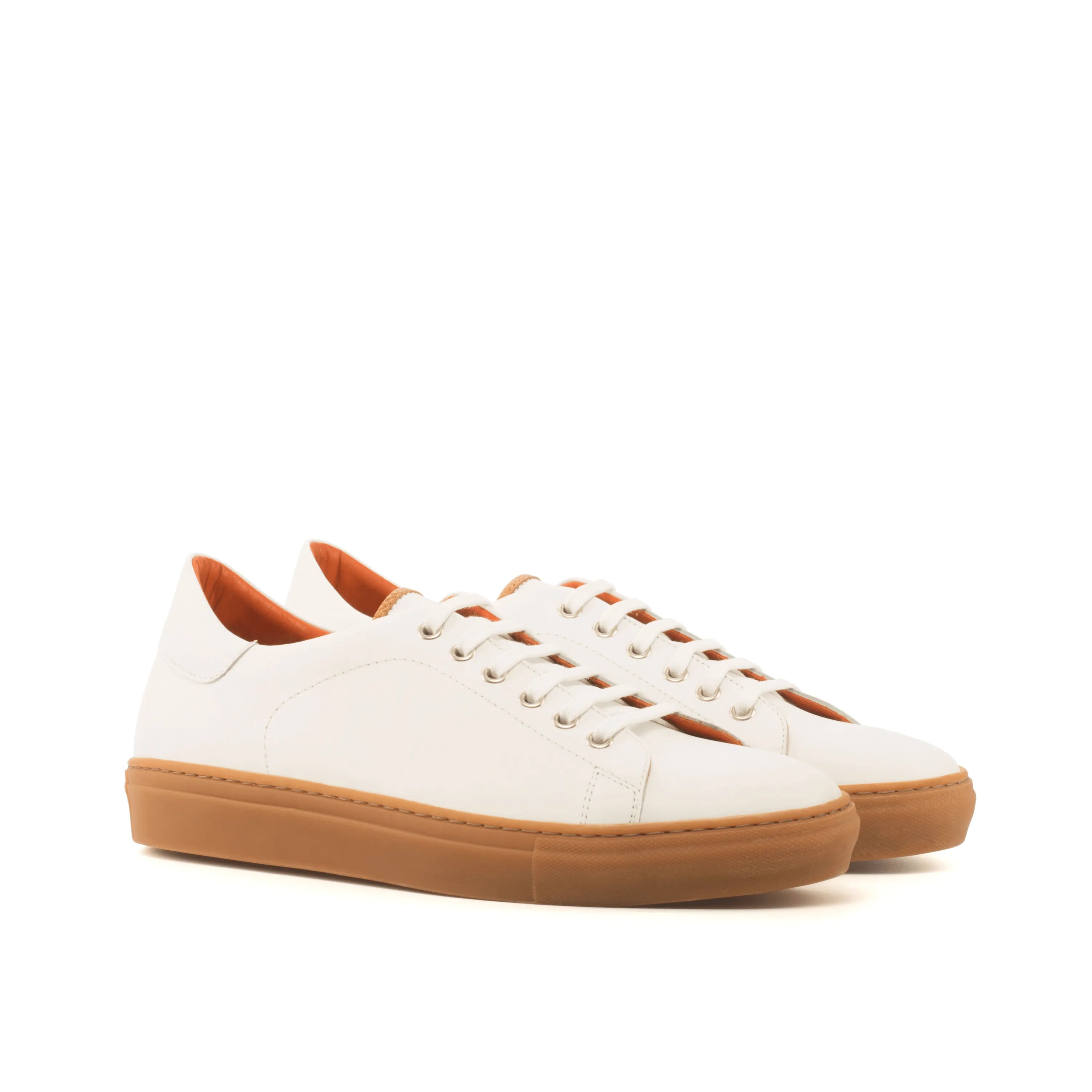 White Alon Trainer Sneaker with brown soles, chunky cupsole trainer