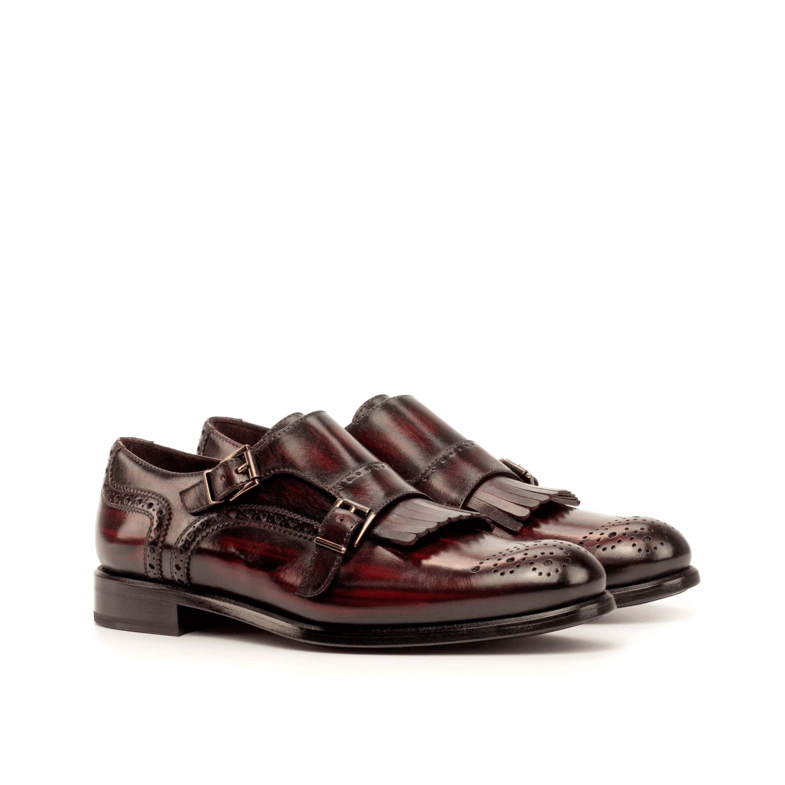 Amina Kiltie womens monk strap patina burgundy leather shoes