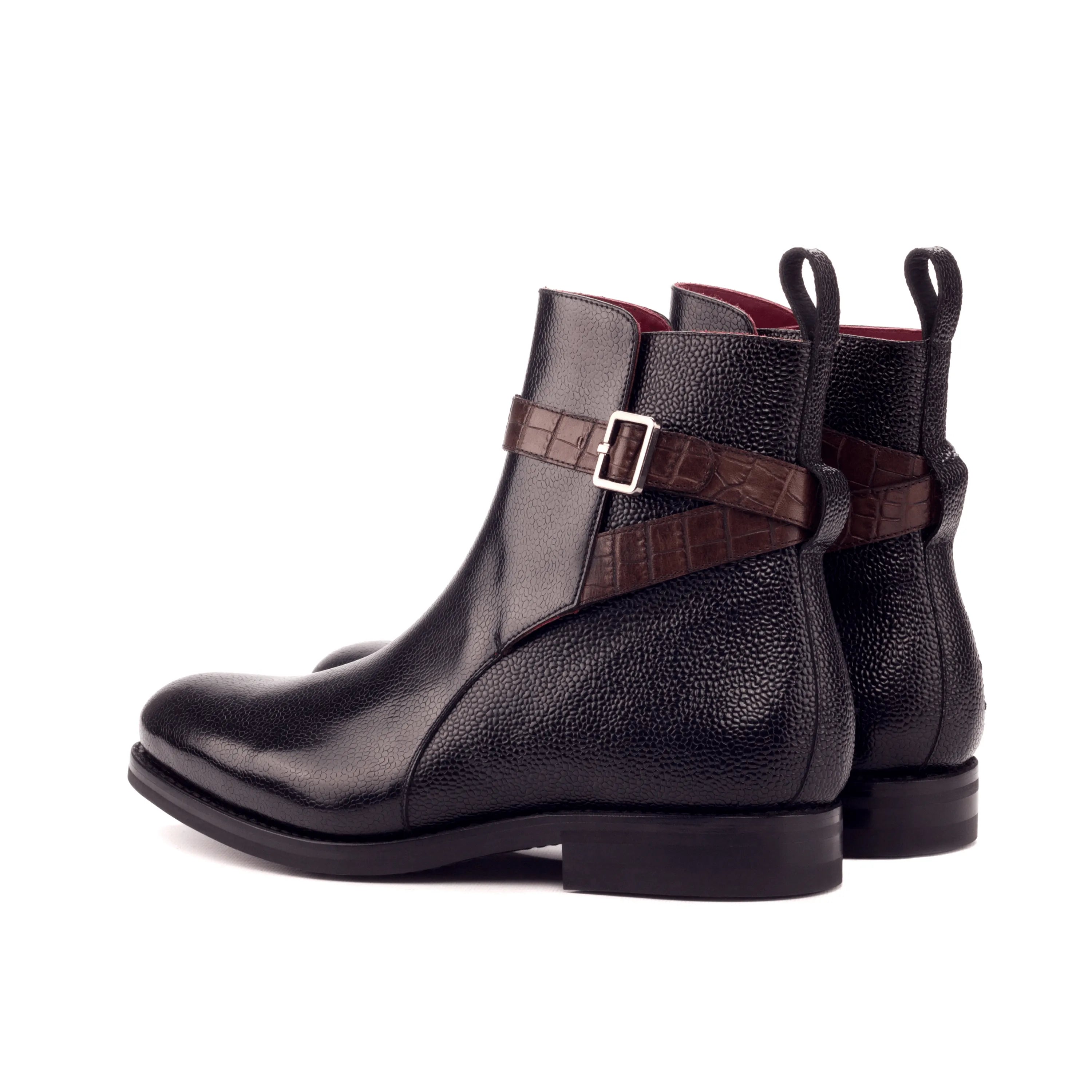 Anastasio Jodhpur Boots II with black leather and brown crocodile strap