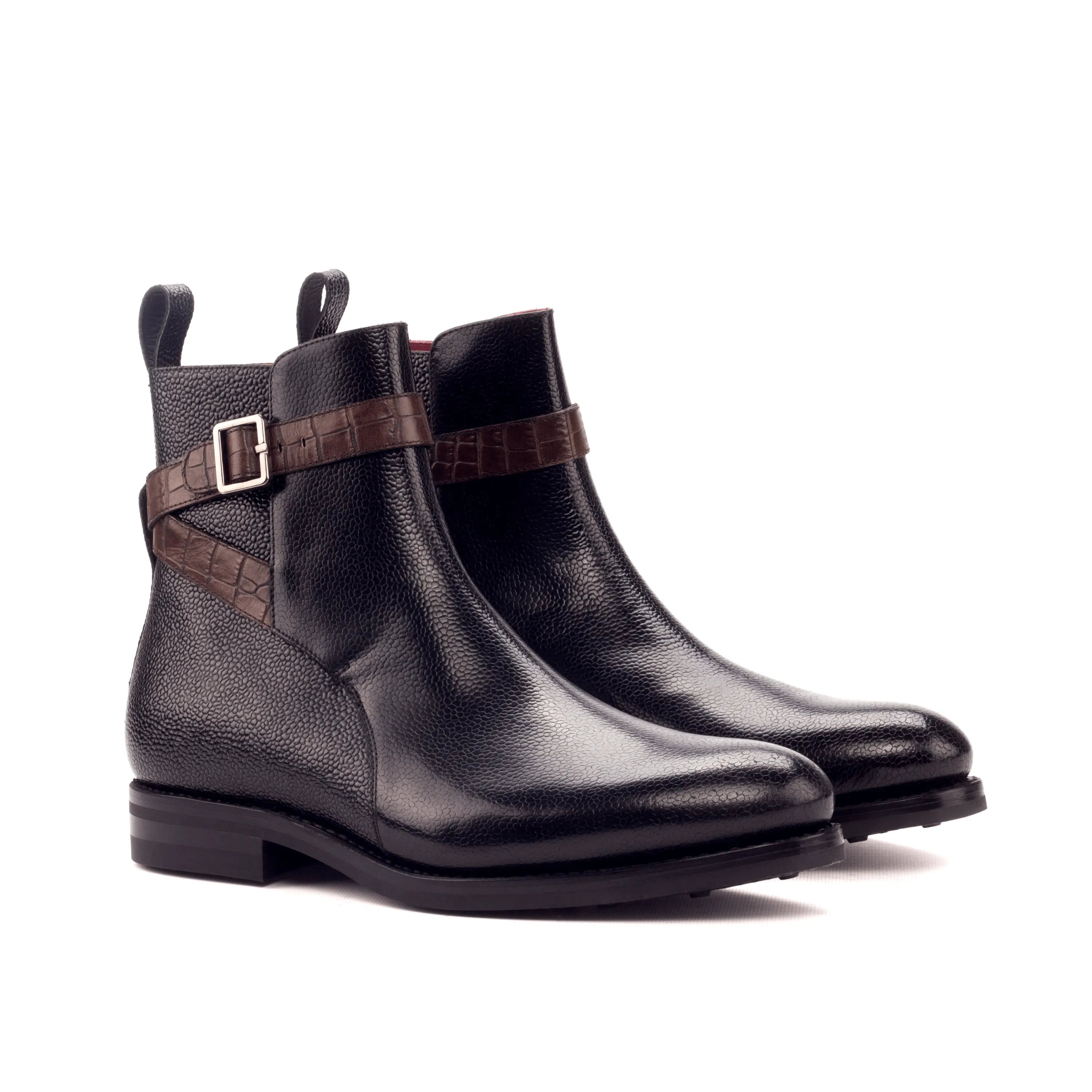 Anastasio Jodhpur Boots II with black leather and crocodile straps