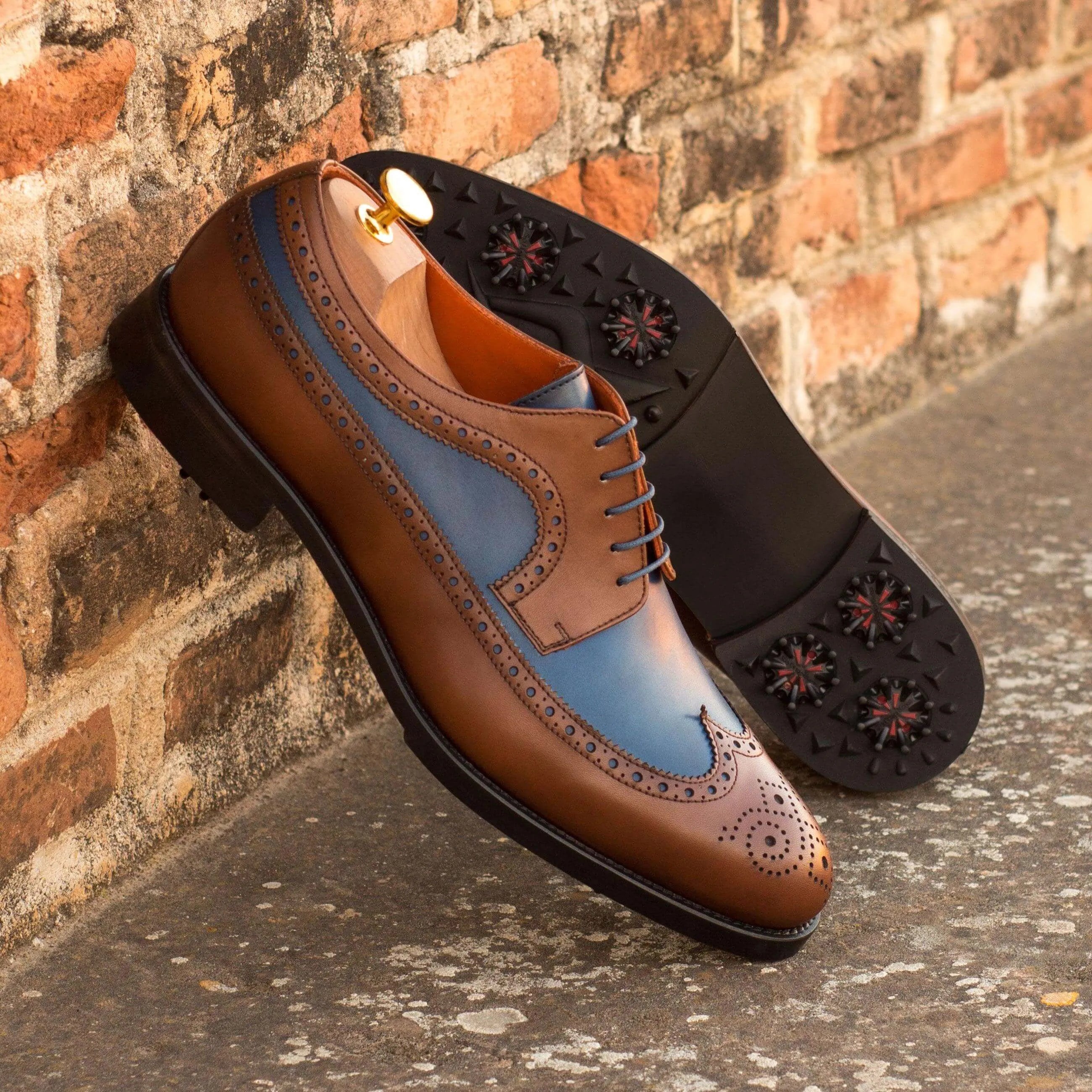 Andy Longwing Blucher golf shoes II in two-tone brown and blue