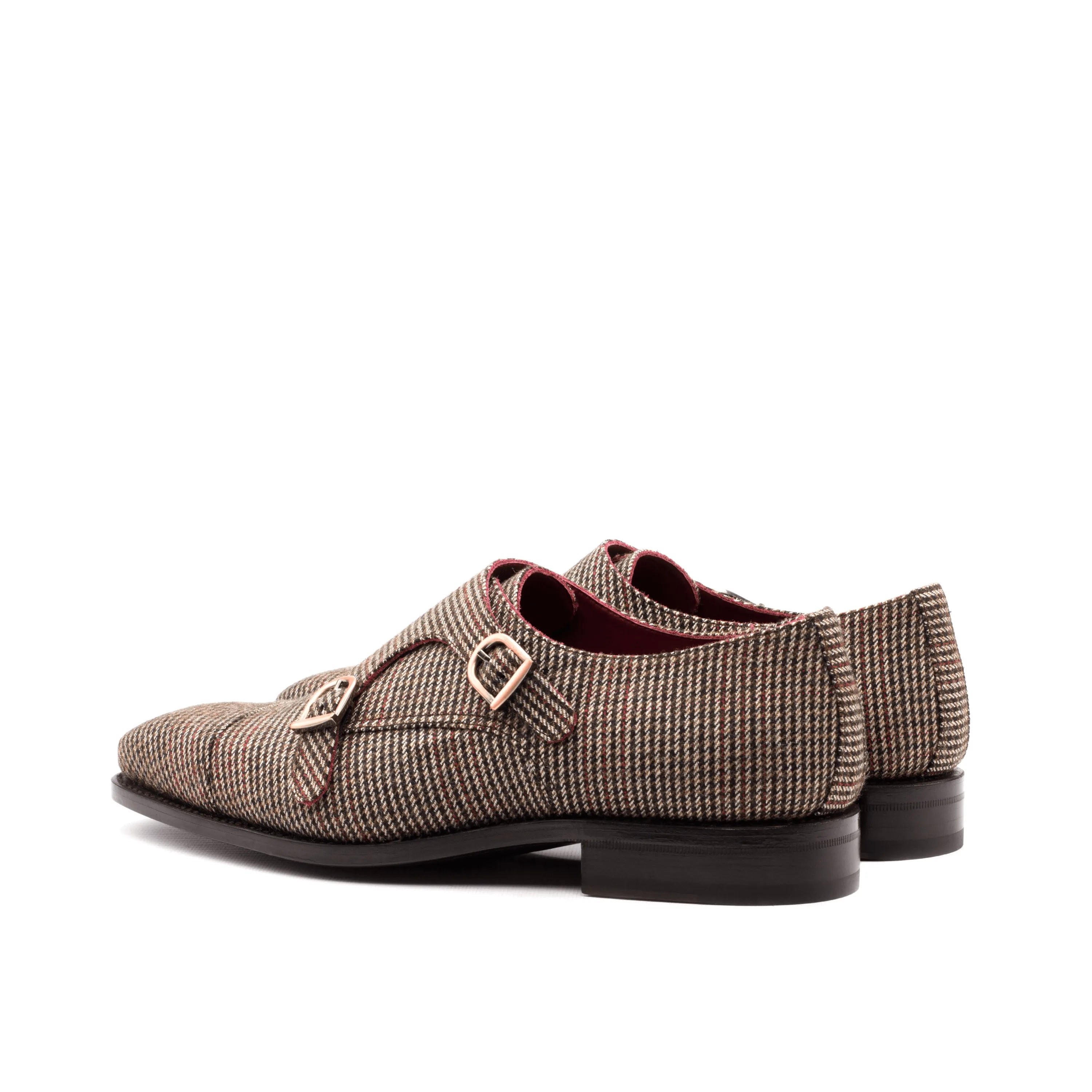 Brown tweed Ara Double Monk II shoes, double monk strap detail