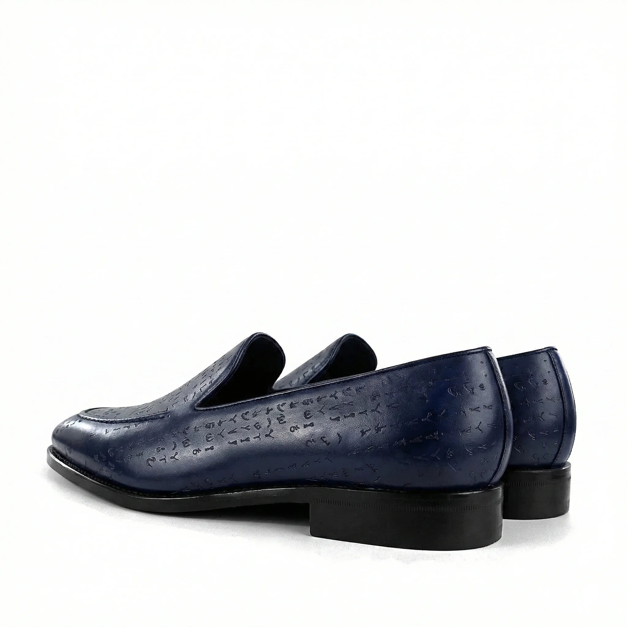 Arabic Matrix Luna navy blue Italian crust leather loafers