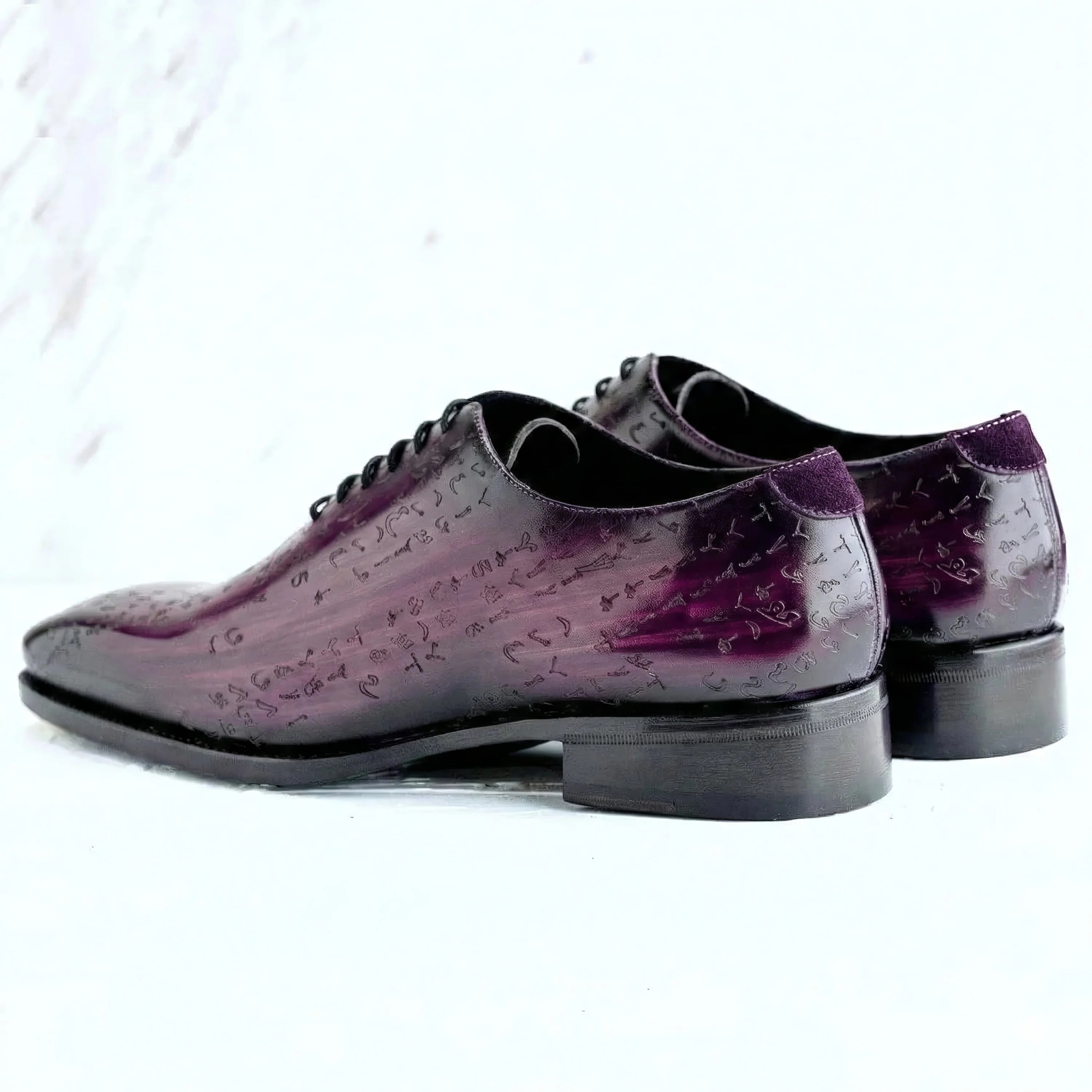 Arabic Matrix Midnight Patina shoes in polished burgundy Italian crust leather