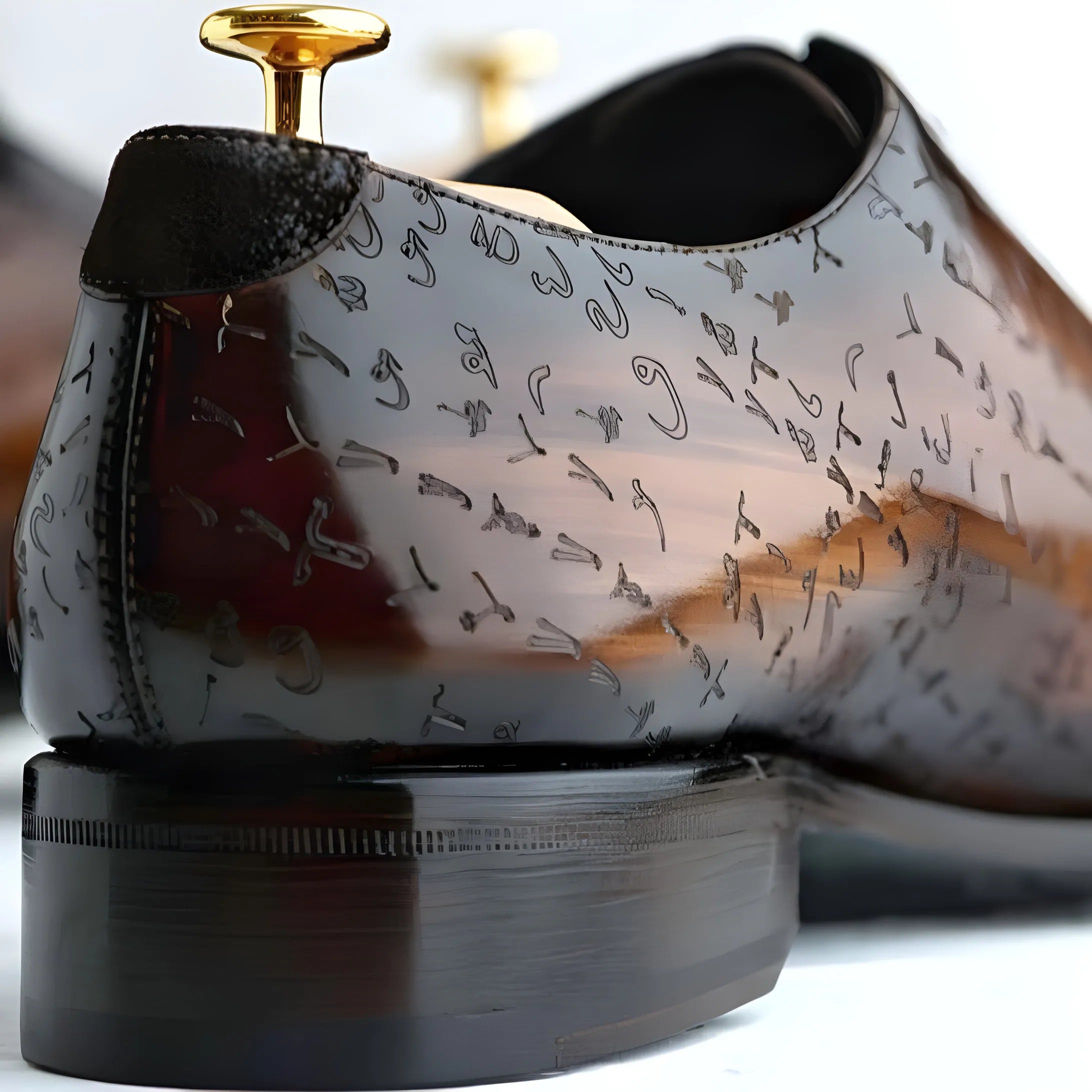 Arabic matrix patina wholecut shoe in patterned Italian crust leather