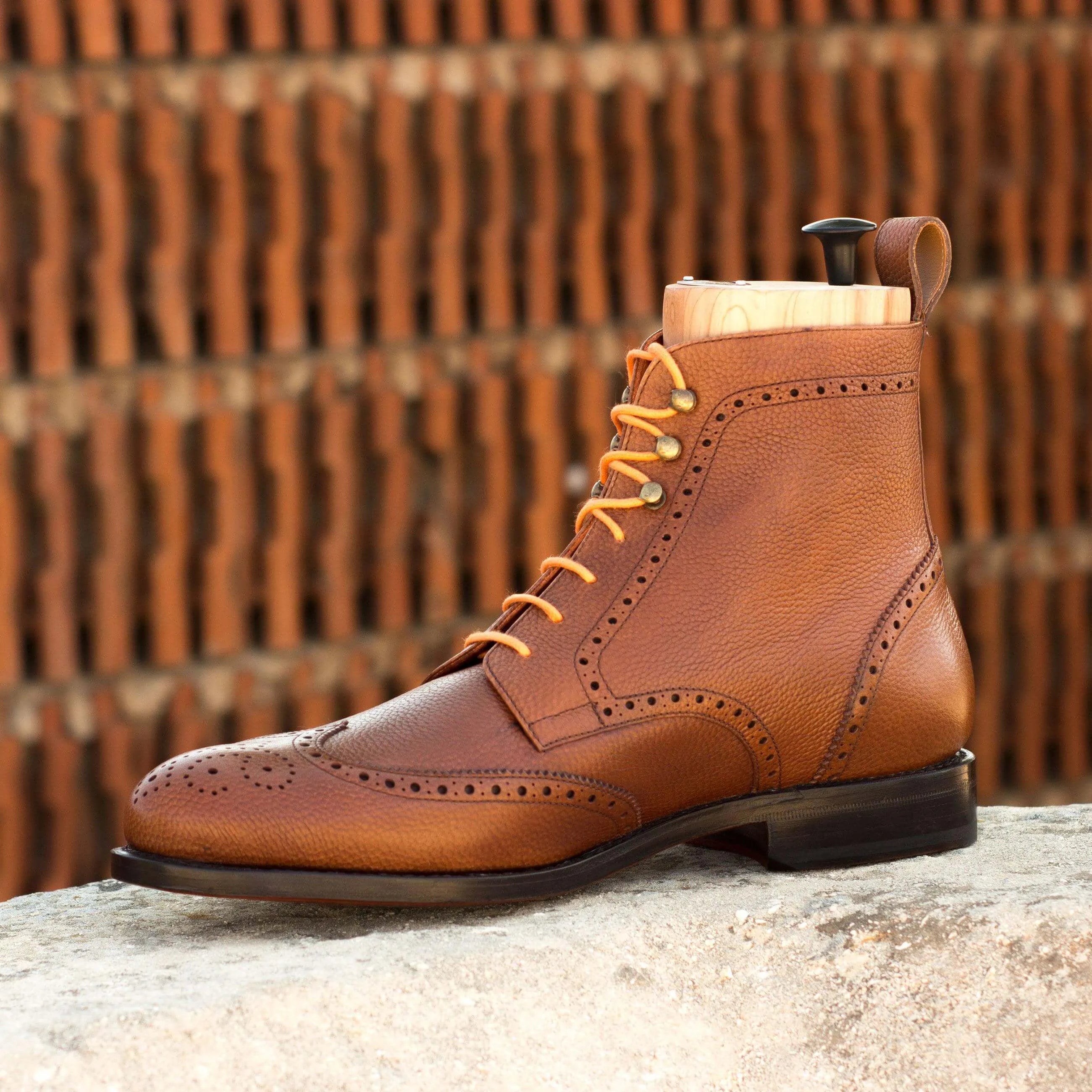 Brown leather Aram Military Brogue Boots II wingtip military brogue boot