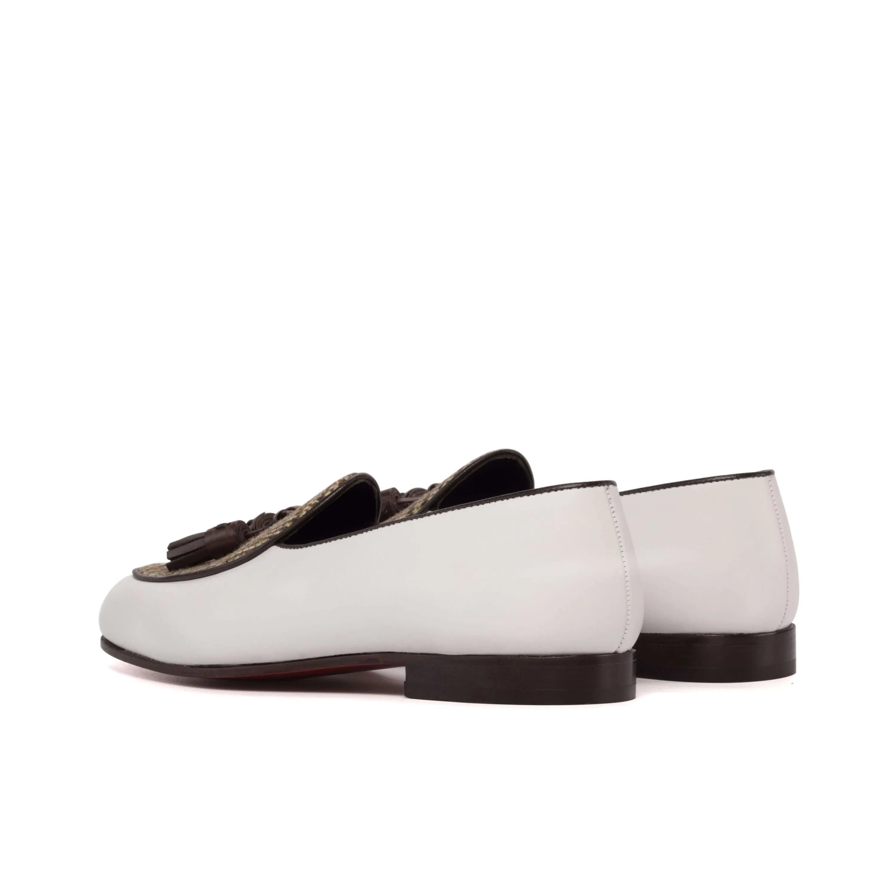 White leather tassel Aristo Belgian Slipper loafers back view
