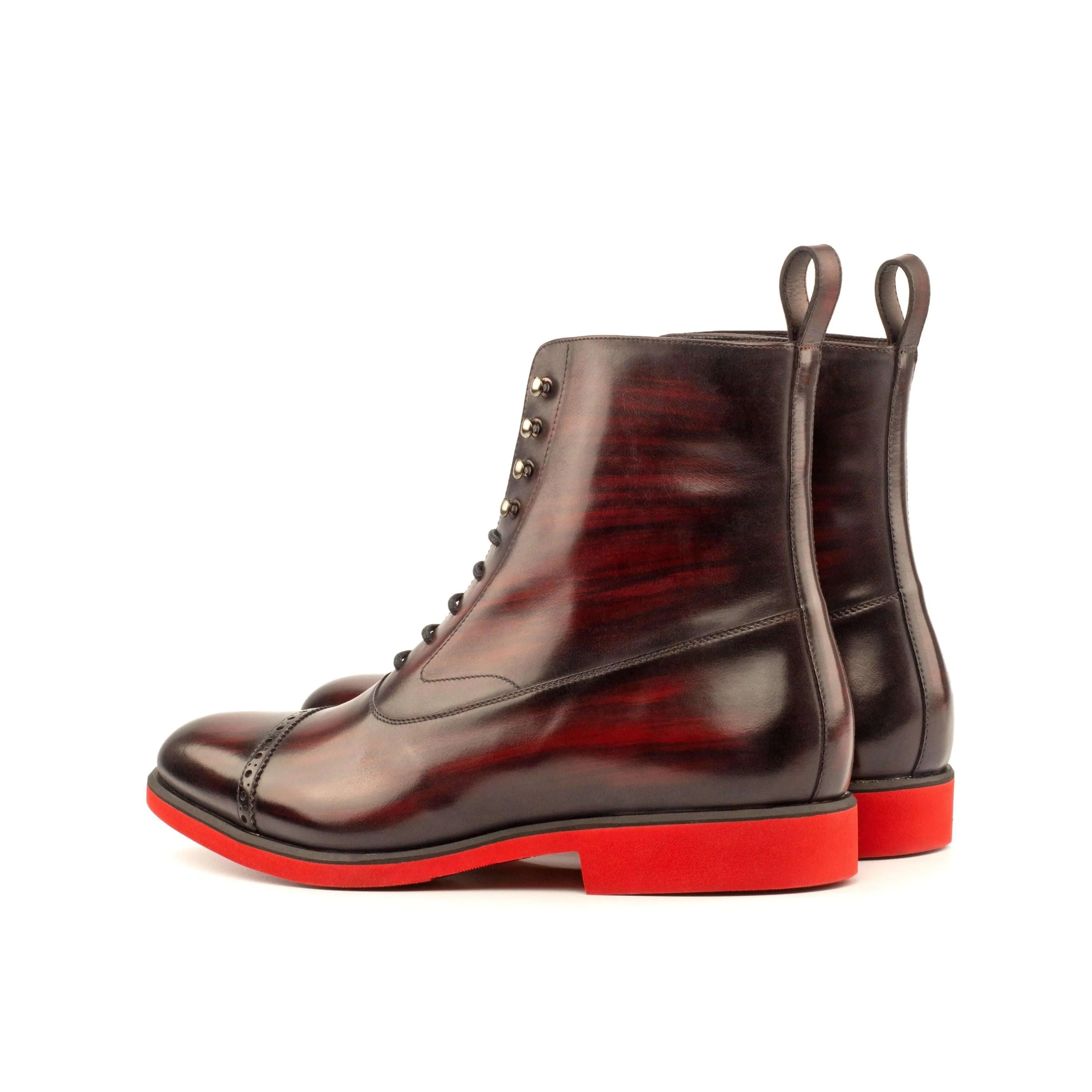 B61 Balmoral patina boots II in burgundy leather with red soles