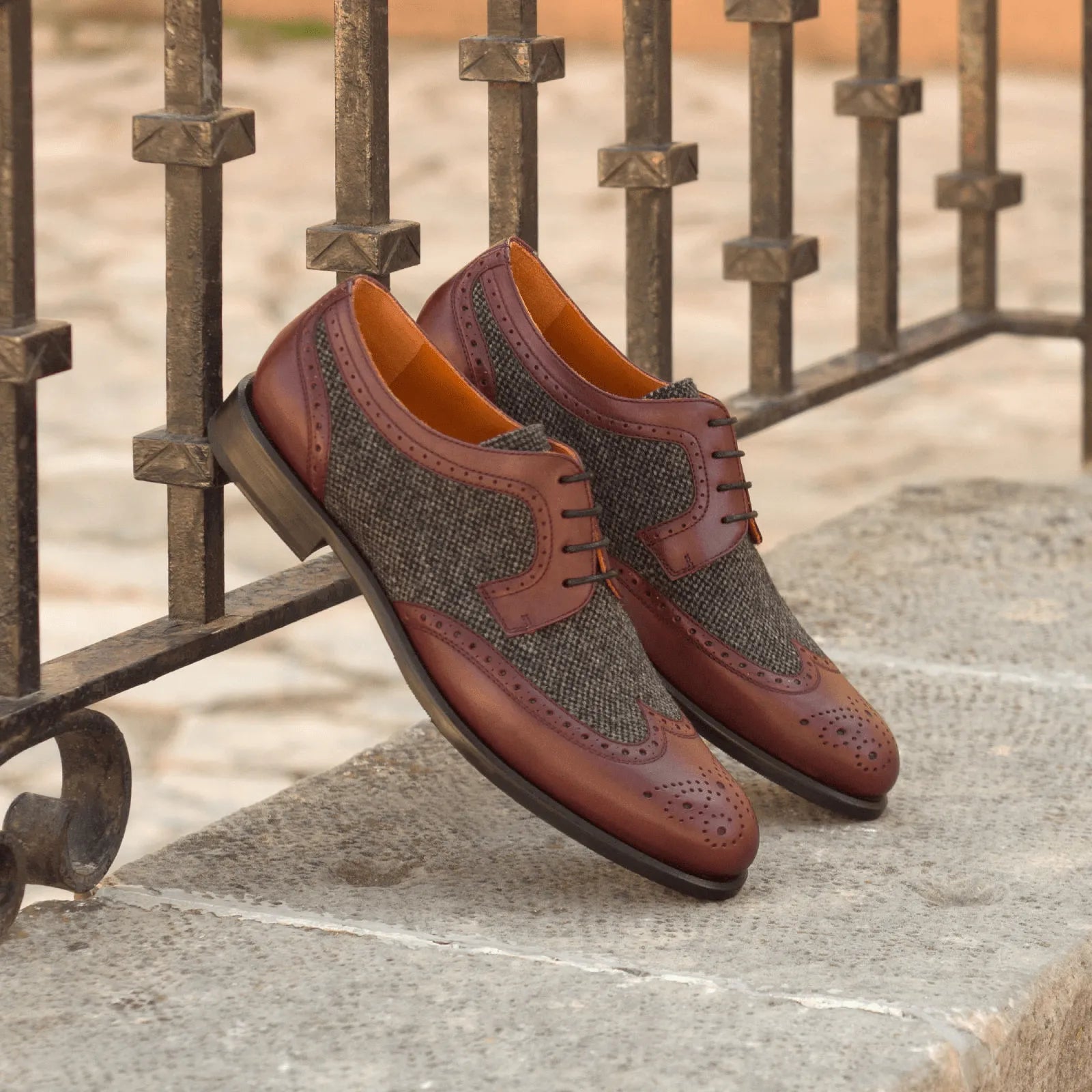 Balbina Ladies Derby Wingtip II leather and tweed wingtip blucher shoes