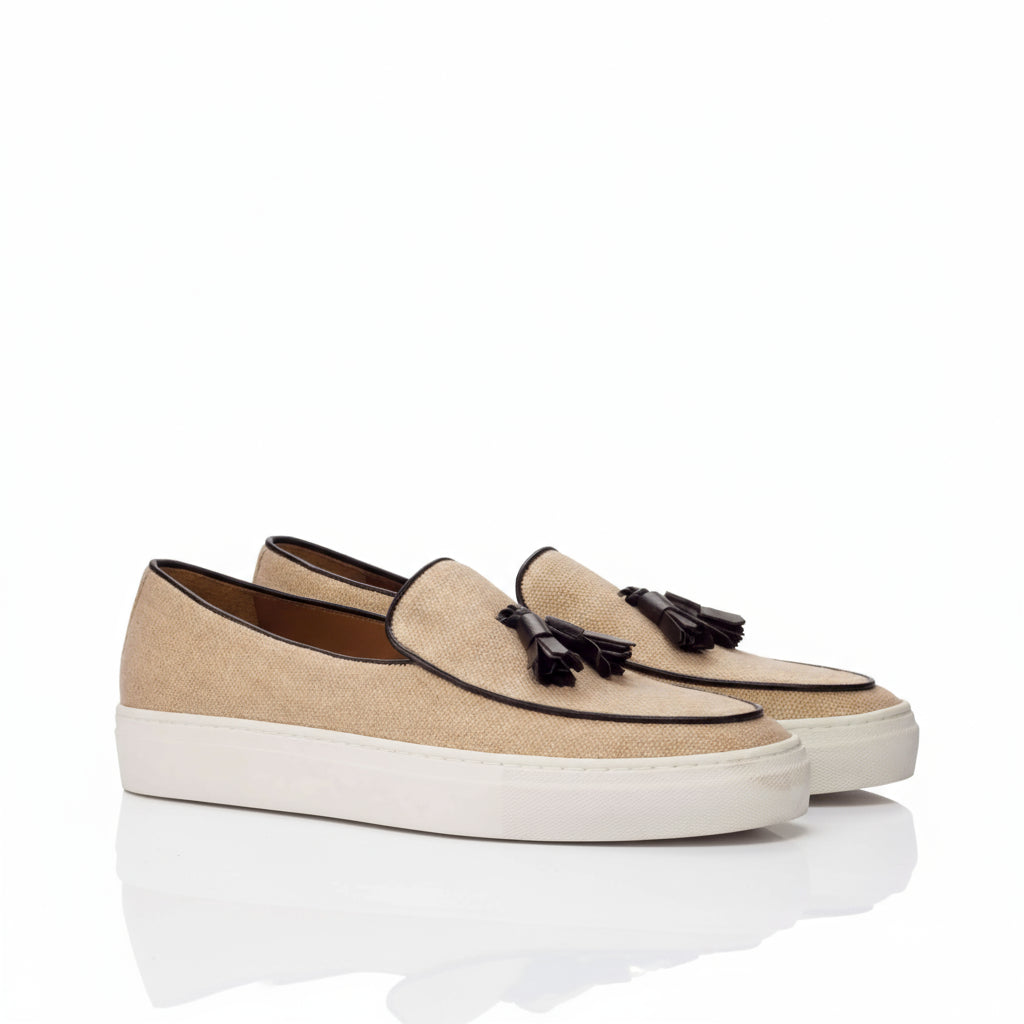 Bardot Belgian sneaker beige tassel loafers in calf leather
