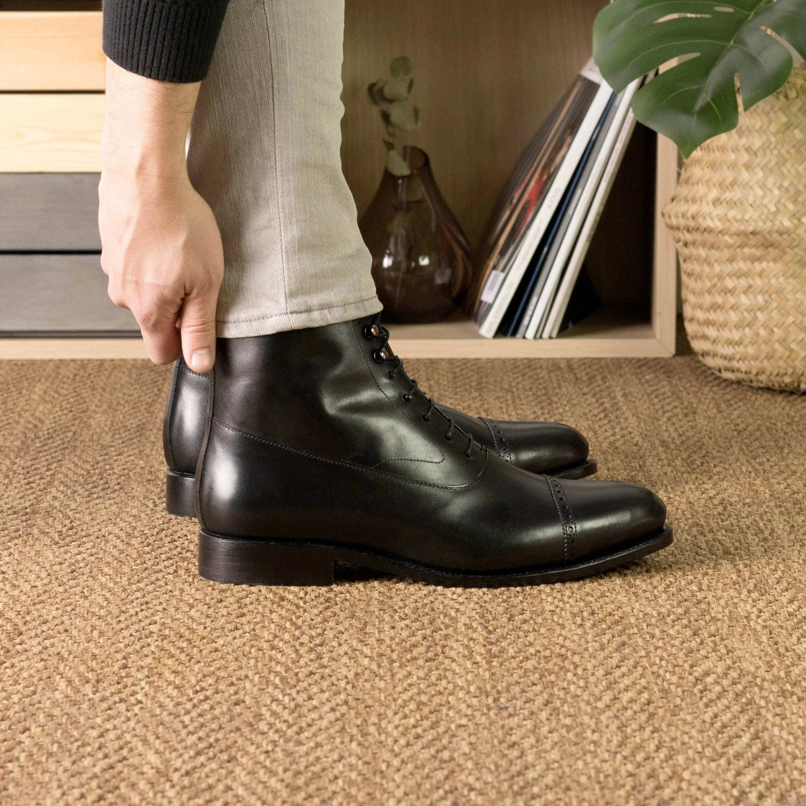 Bartos Balmoral boots in black leather with closed channel lacing