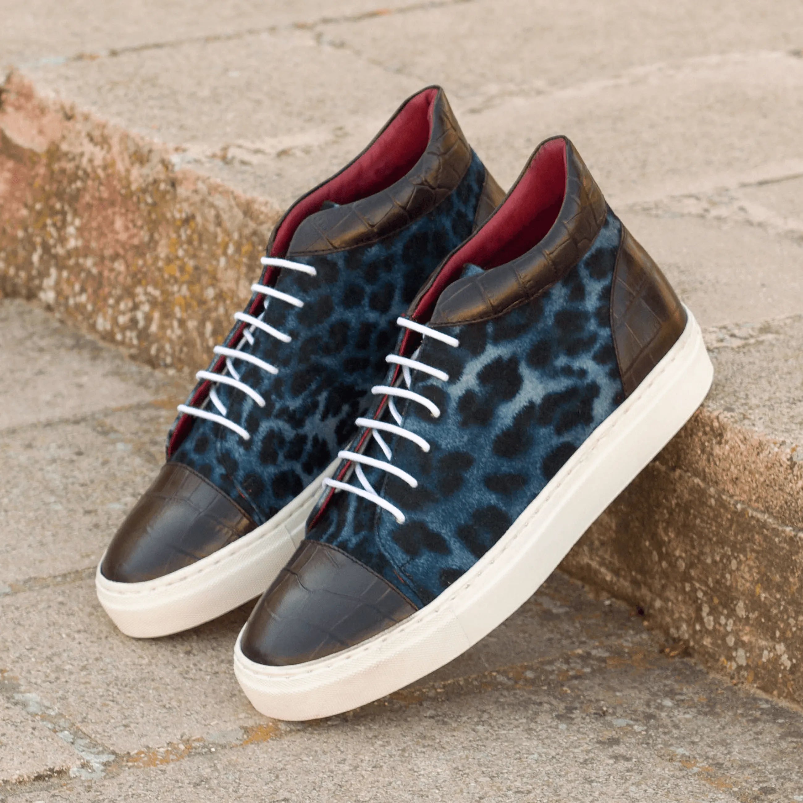 Belen high trainer sneaker in blue leopard print for men