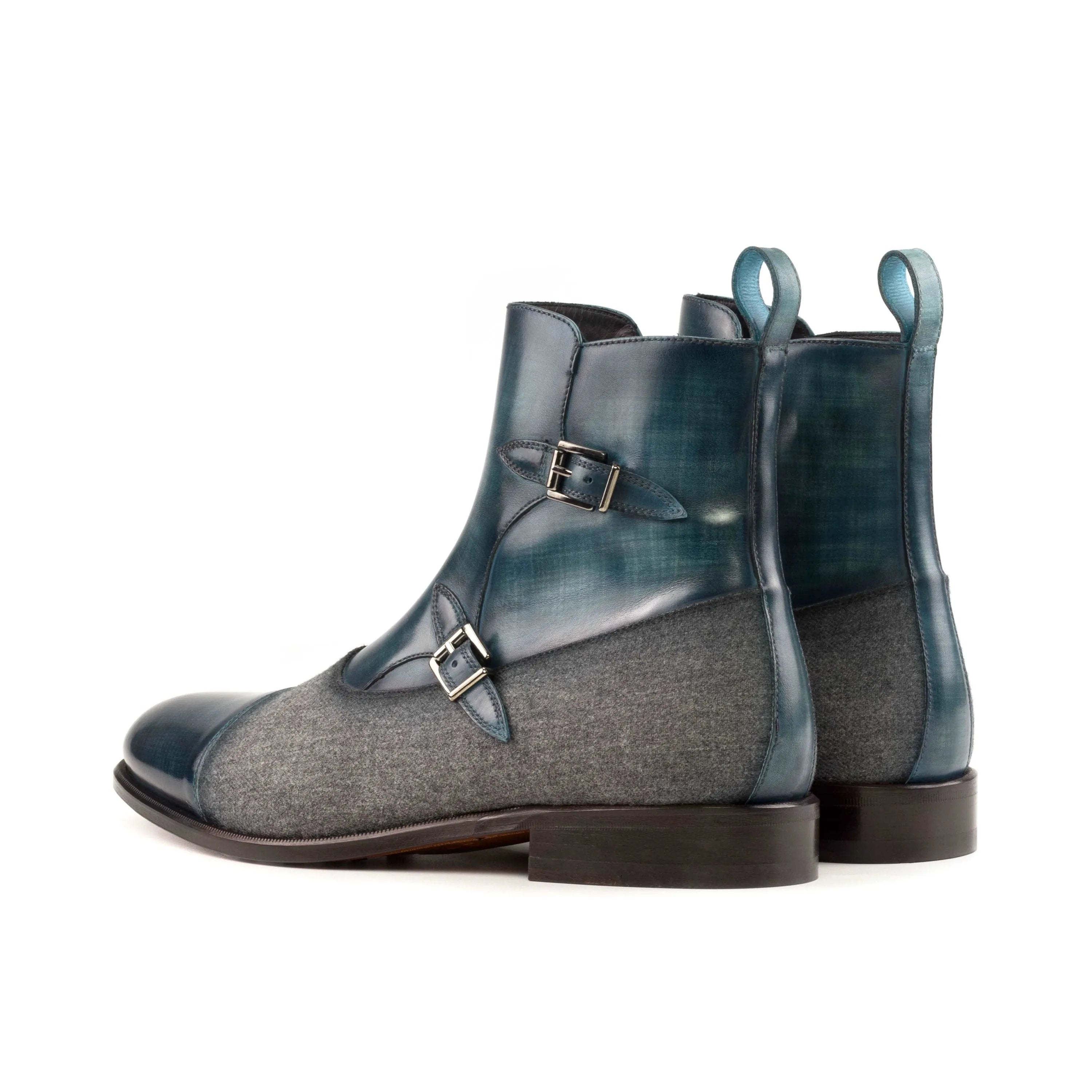 Biagio Octavian Patina boots with two-tone leather and fabric monk straps