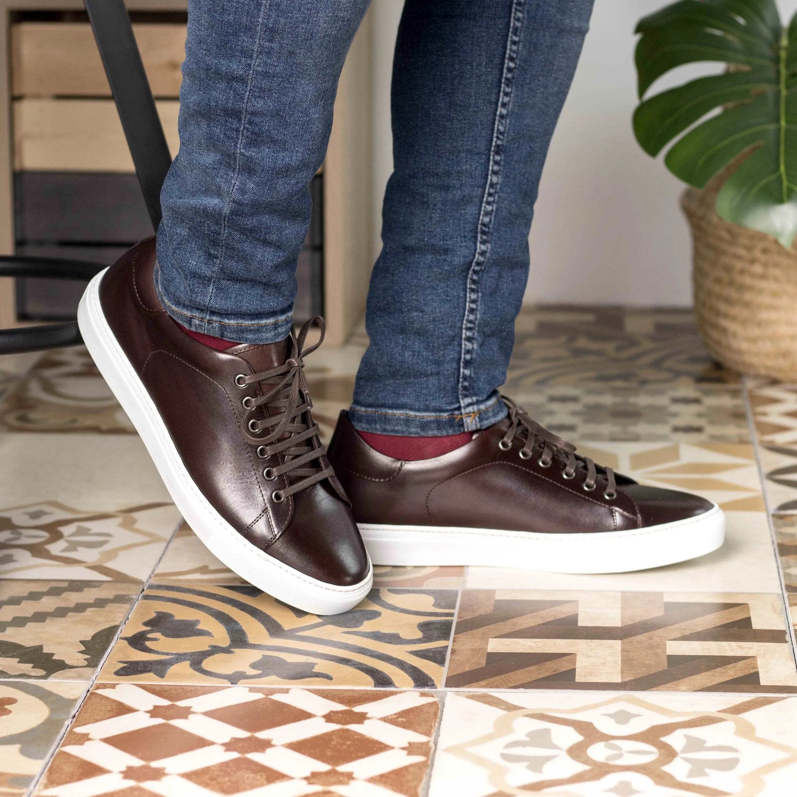 Brown leather Blues Trainer Sneaker with cupsole design
