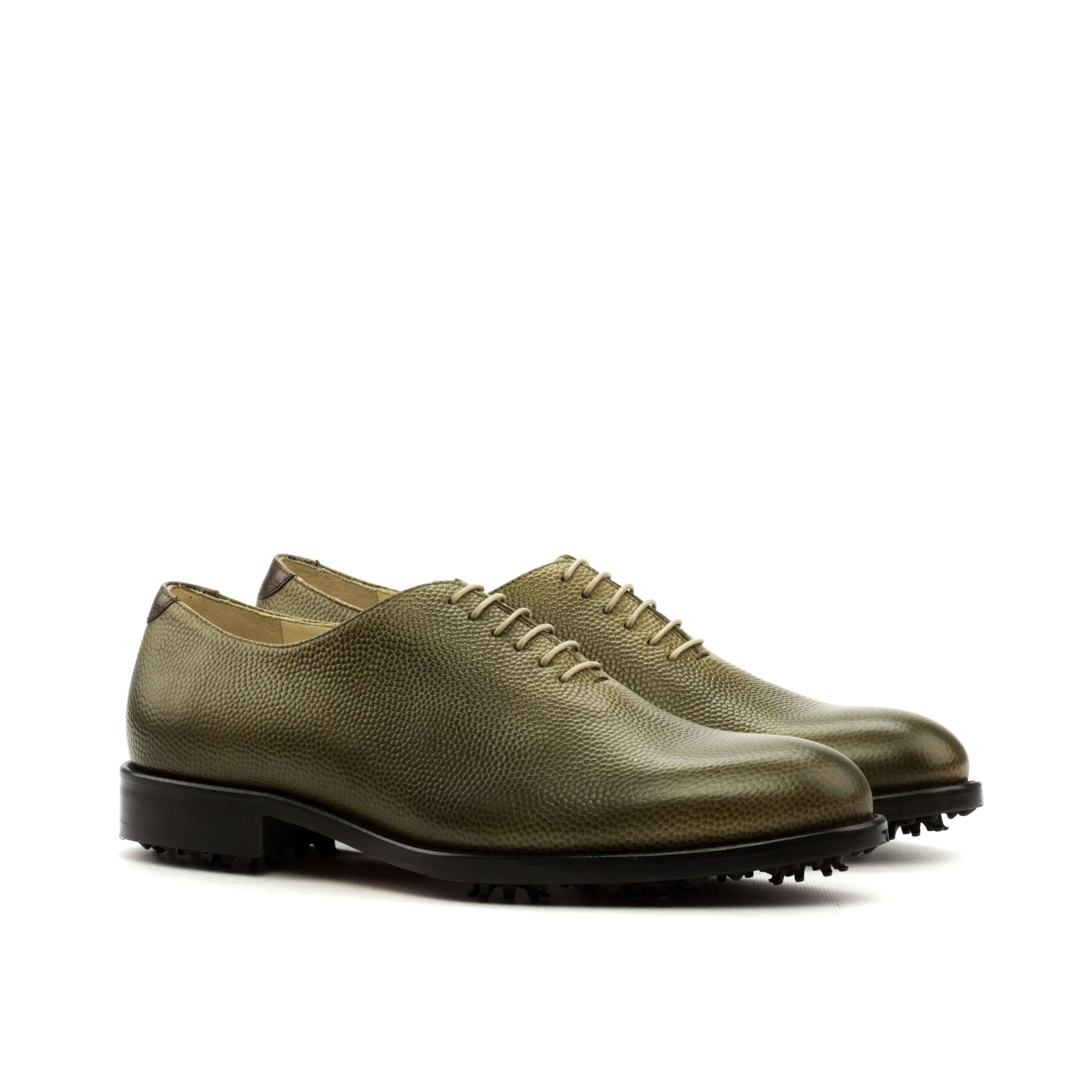 Bogy wholecut golf shoes in olive green leather, oxford style