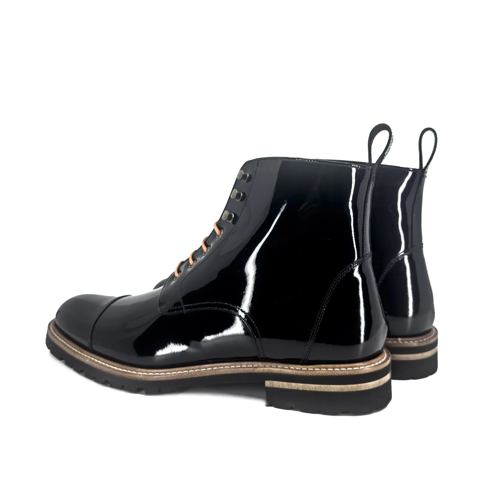 Shiny black leather Bossy unisex captoe boots II