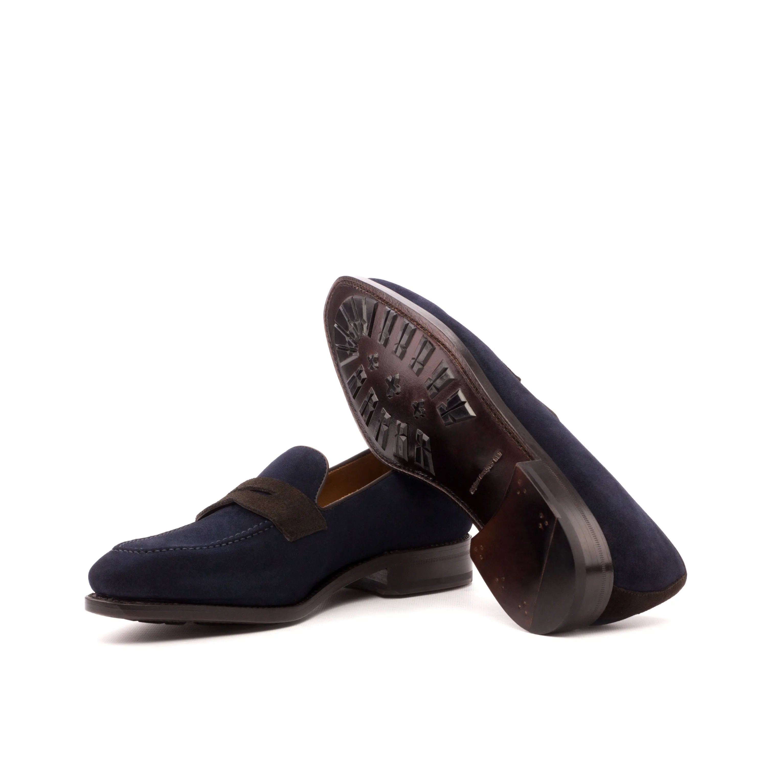 Navy blue suede Cagle loafers, back view