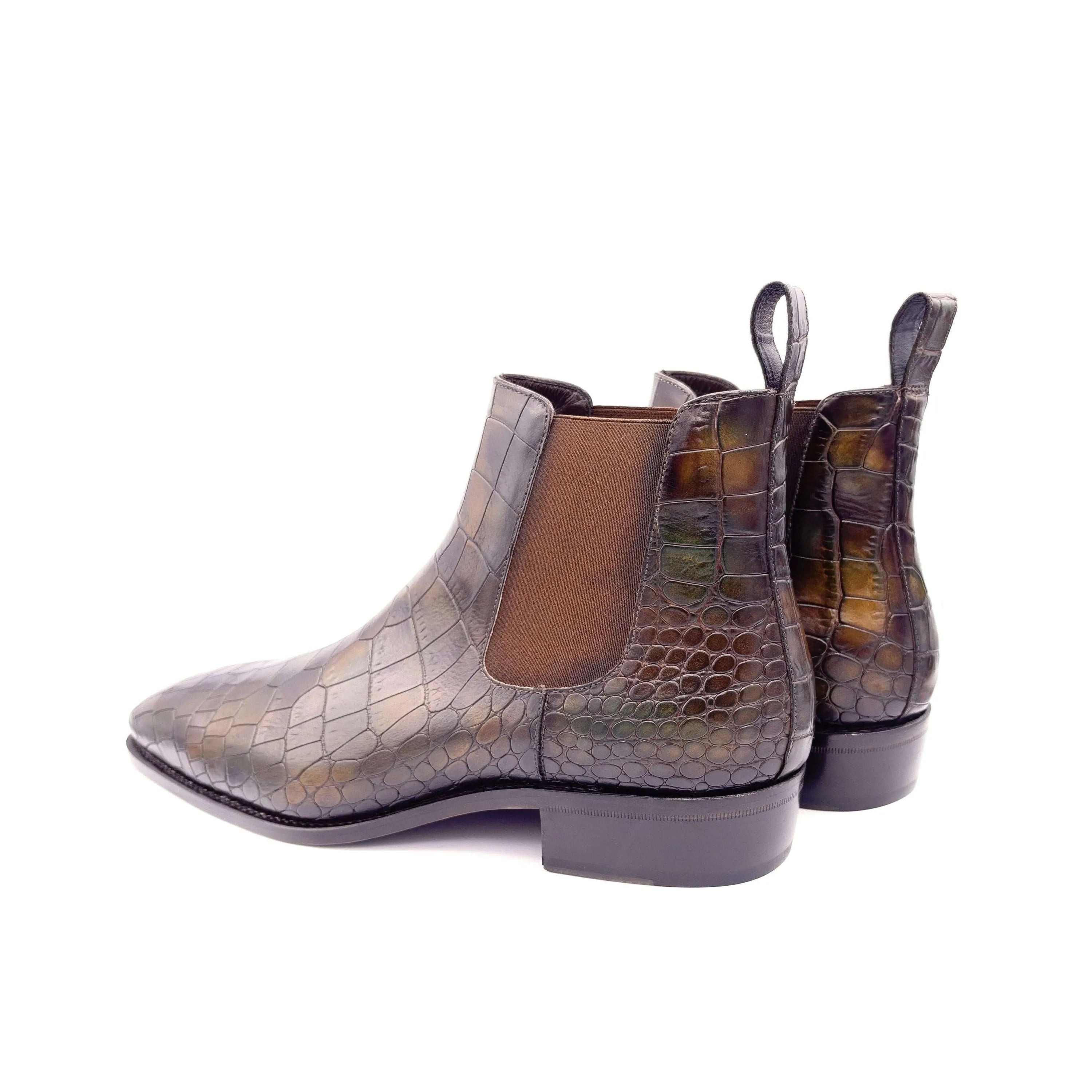 Cairo patina Chelsea boots with crocodile pattern