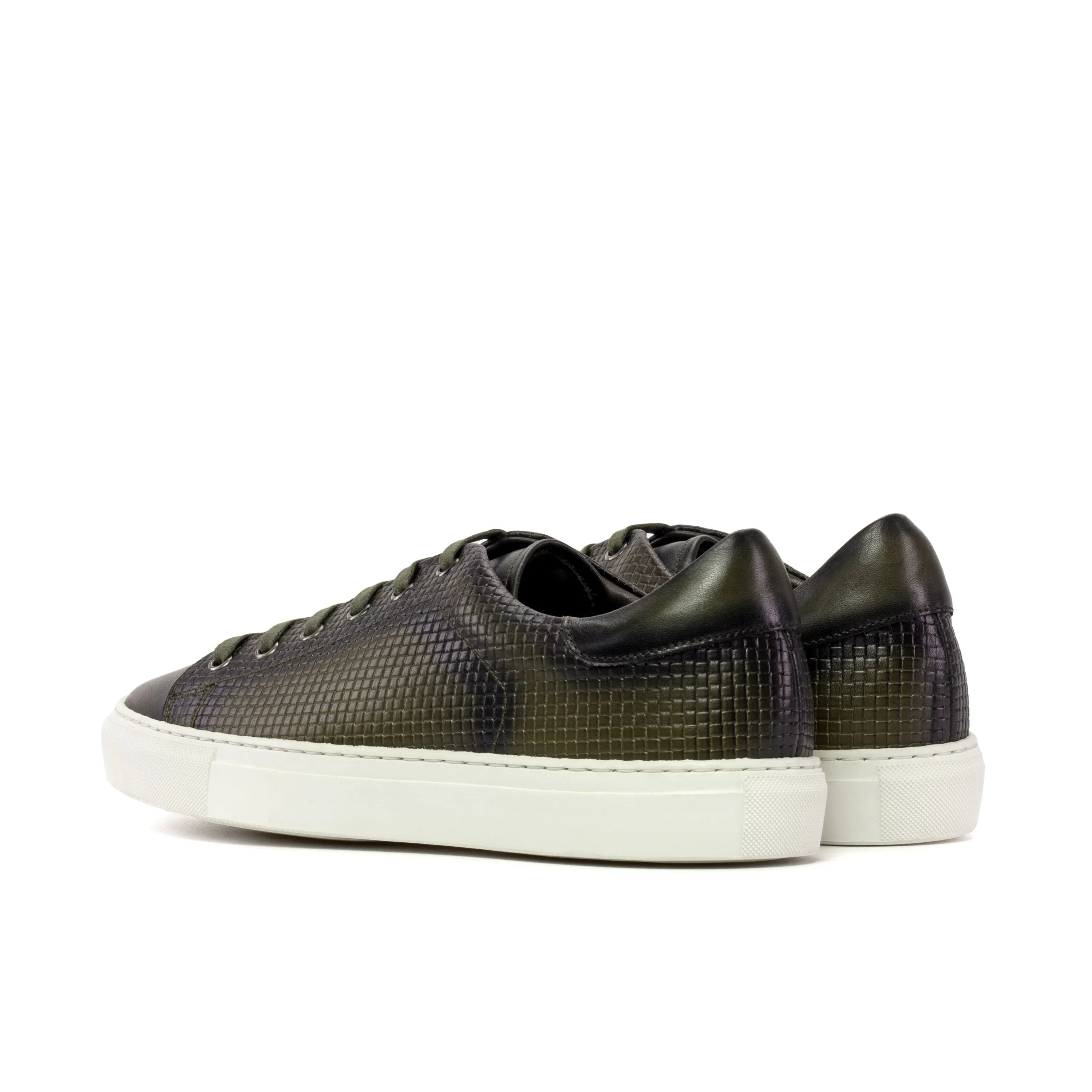 Olive green textured leather CapaThree Trainer Sneaker II
