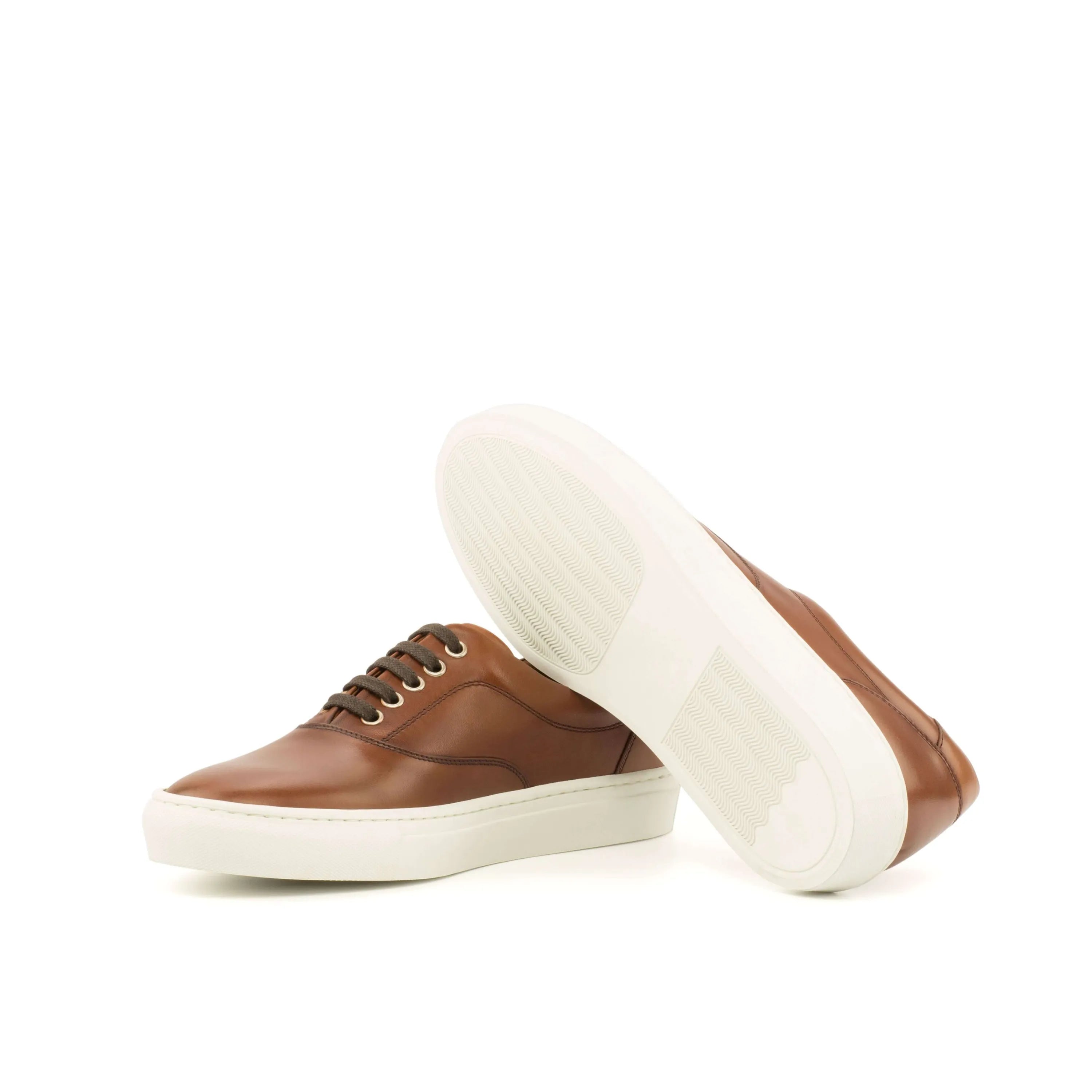 Brown leather Cassian top sider sneaker with white soles