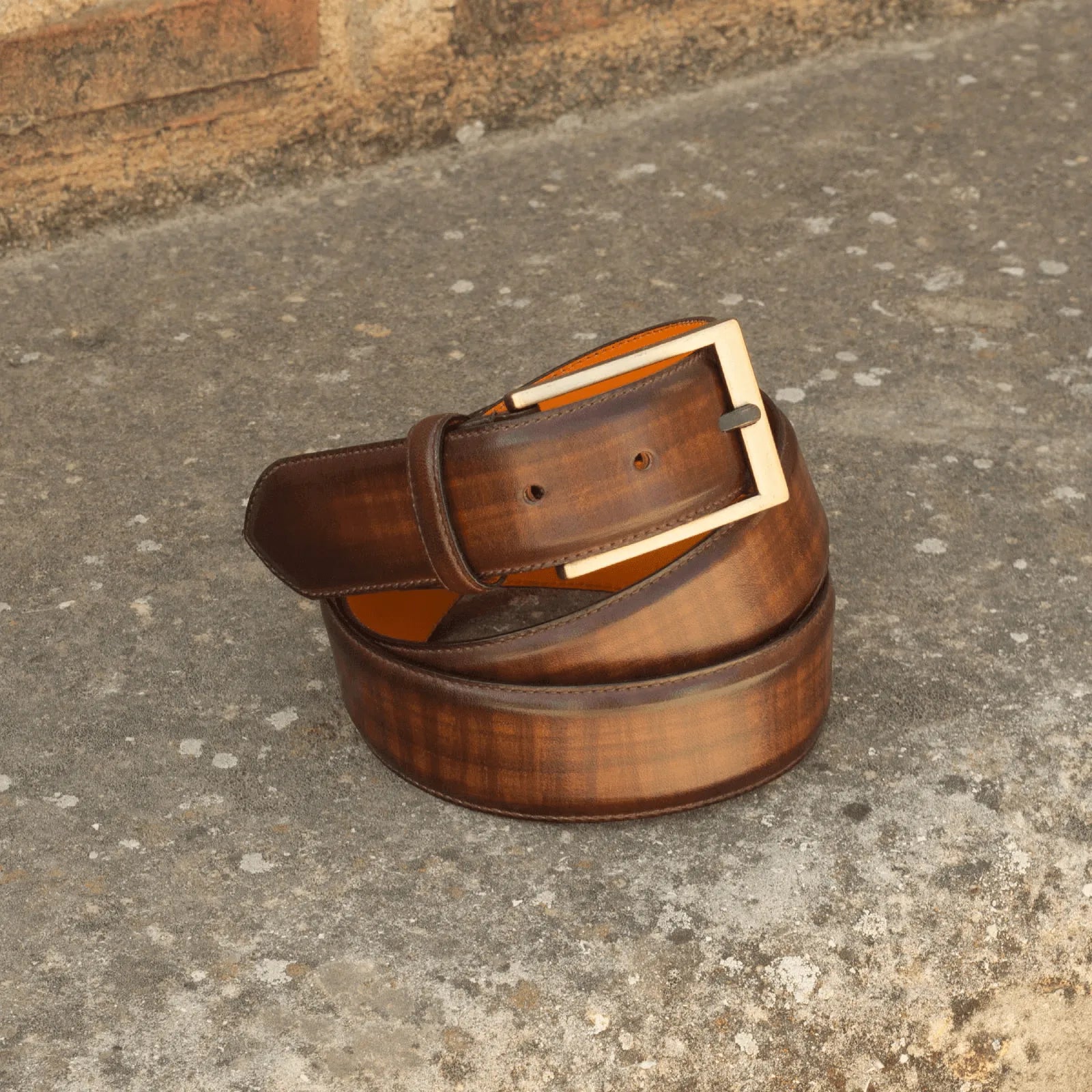 Cheung Patina Hampton Belt II with brown leather and gold buckle