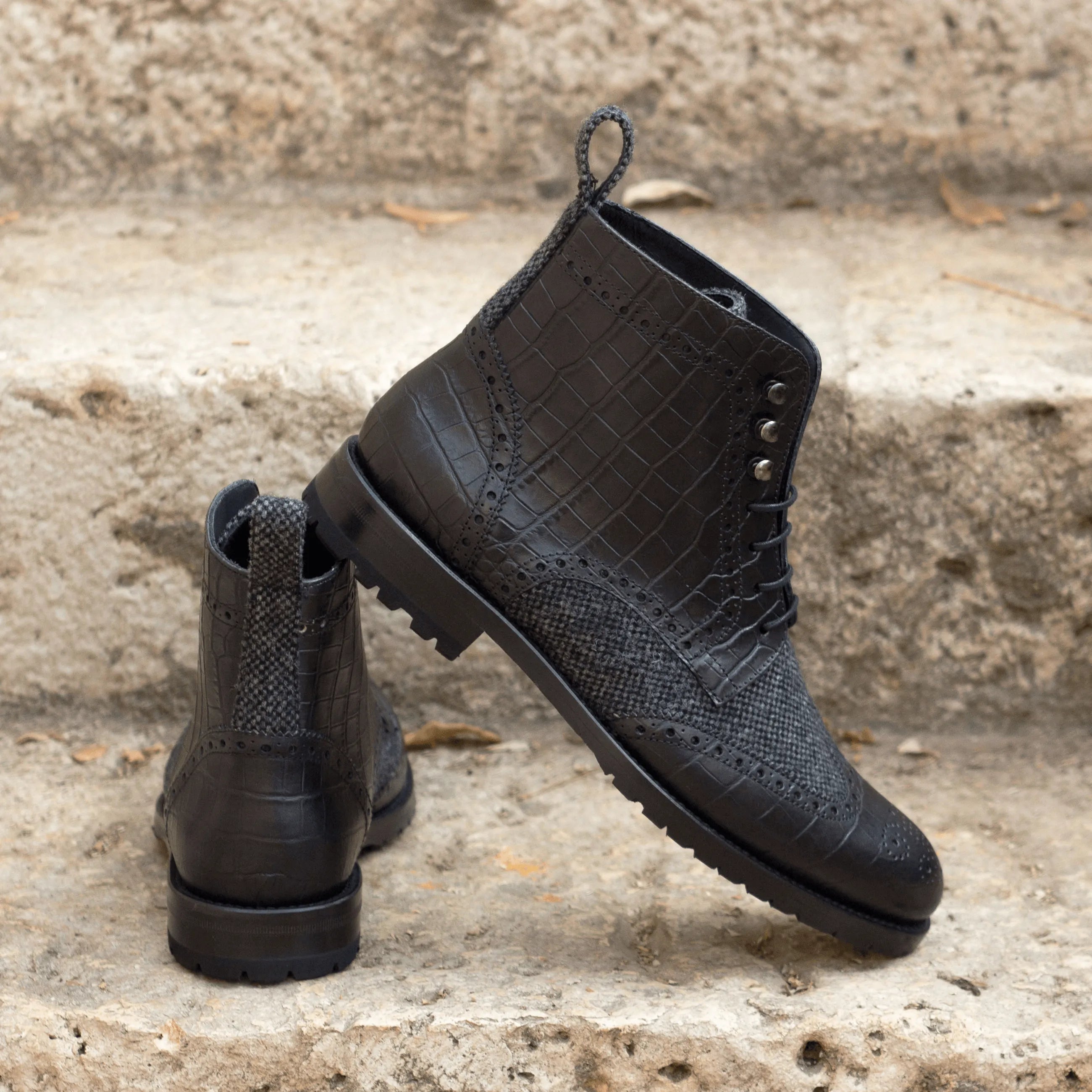 Black leather Claudia ladies military brogue boots II