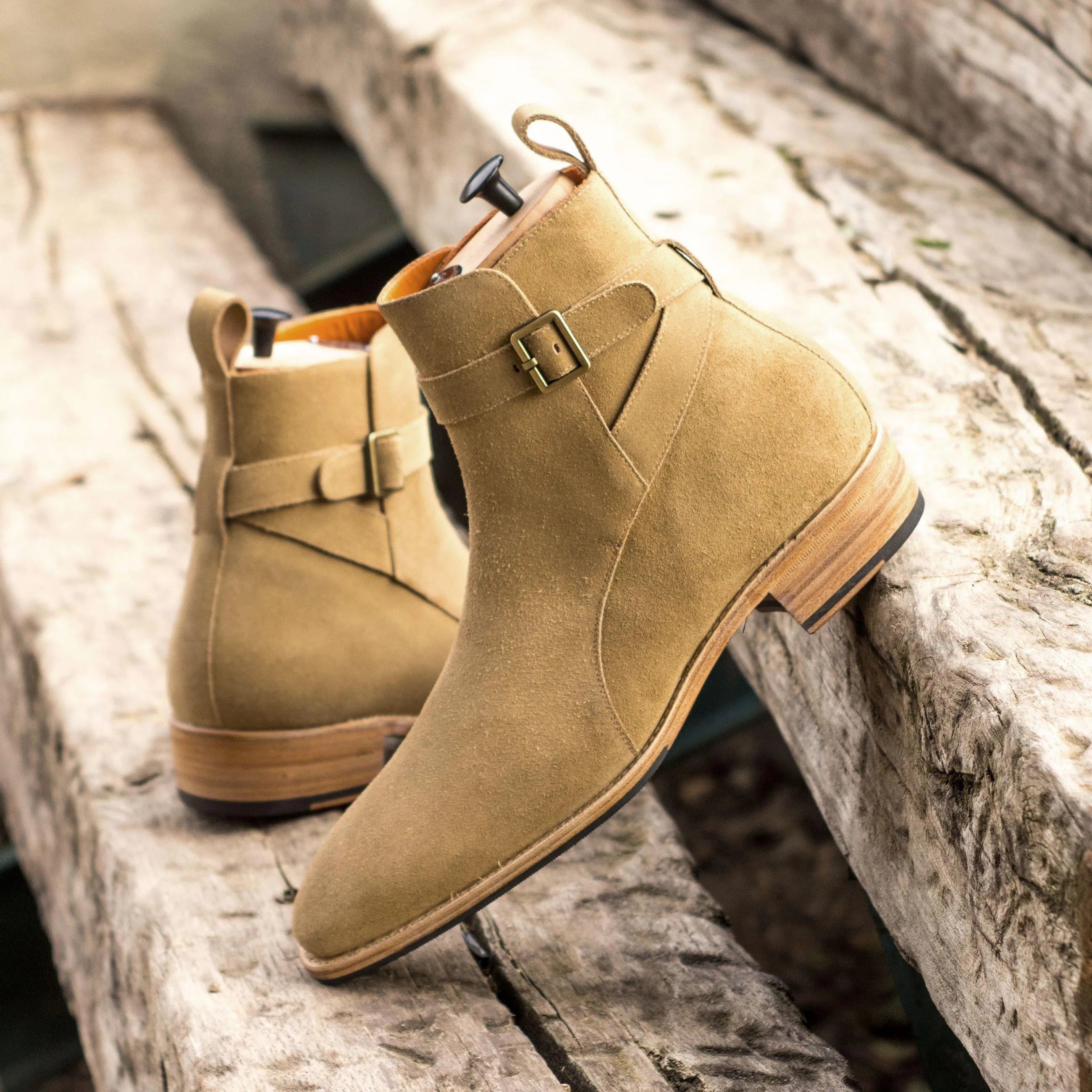 Tan suede buckle back view of Dany Jodhpur Boots