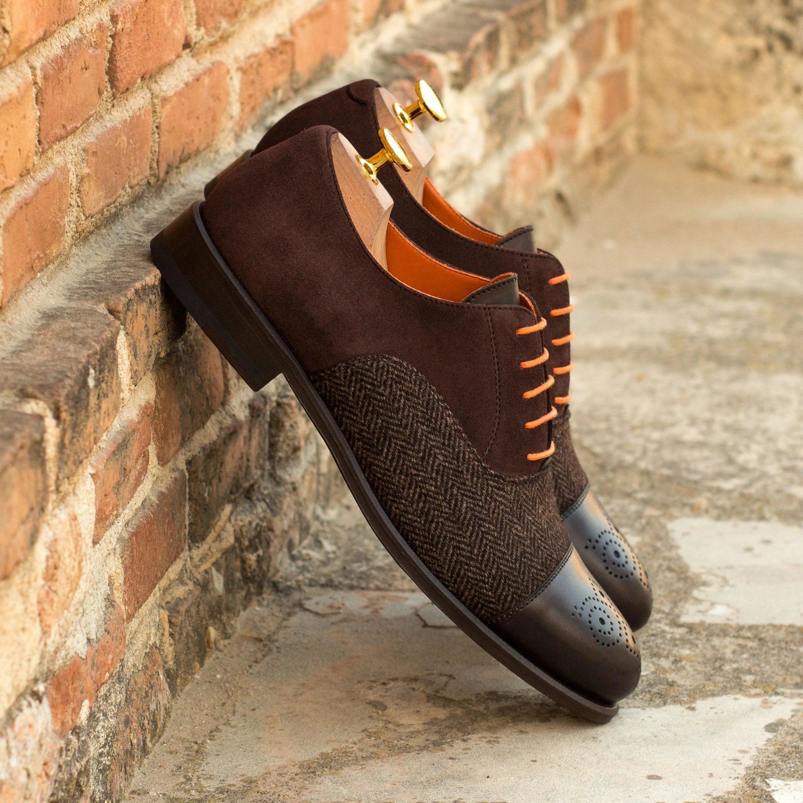 Davids Oxford Shoes II in brown suede and herringbone