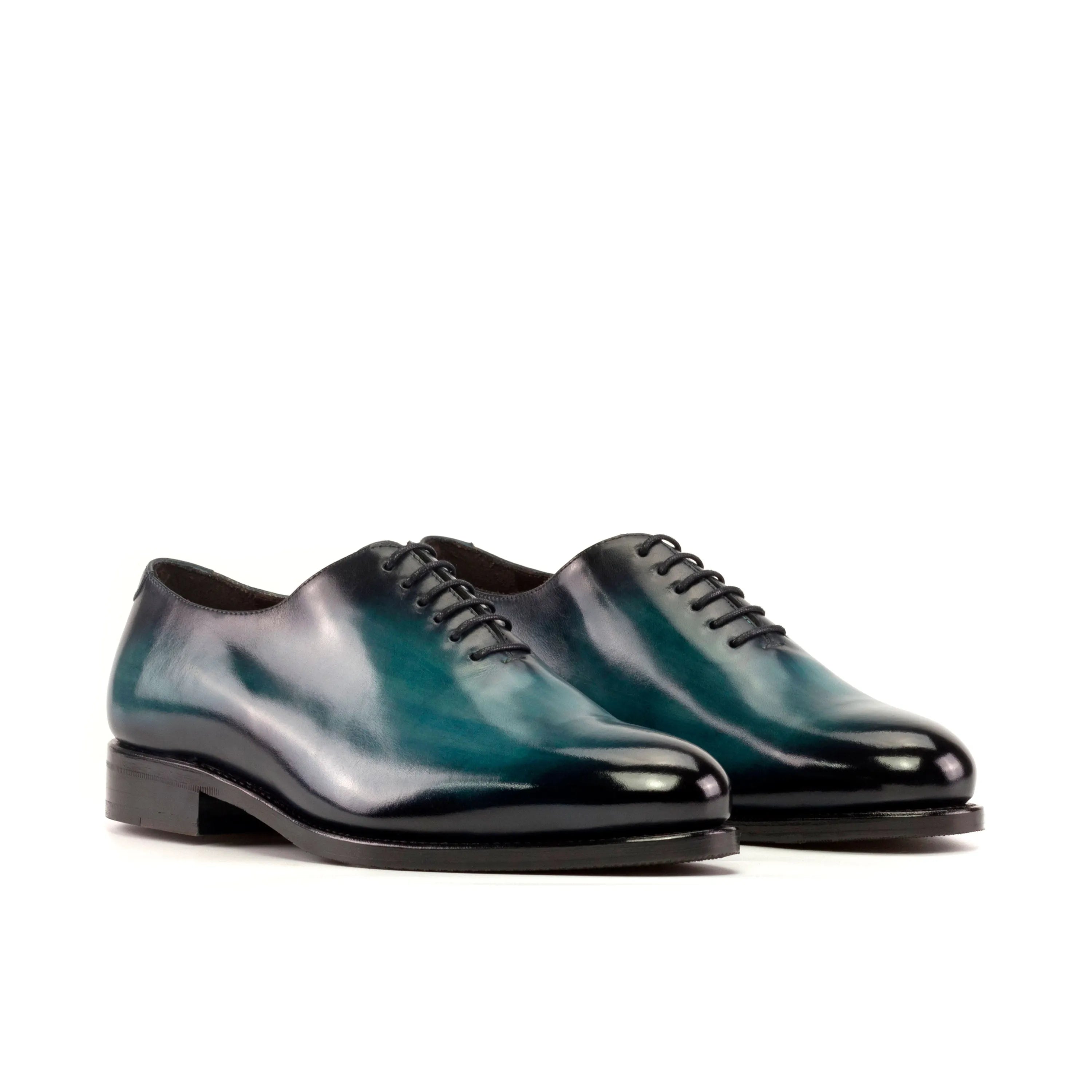 Deep Whole Cut Patina II two-toned leather dress shoes with turquoise patina