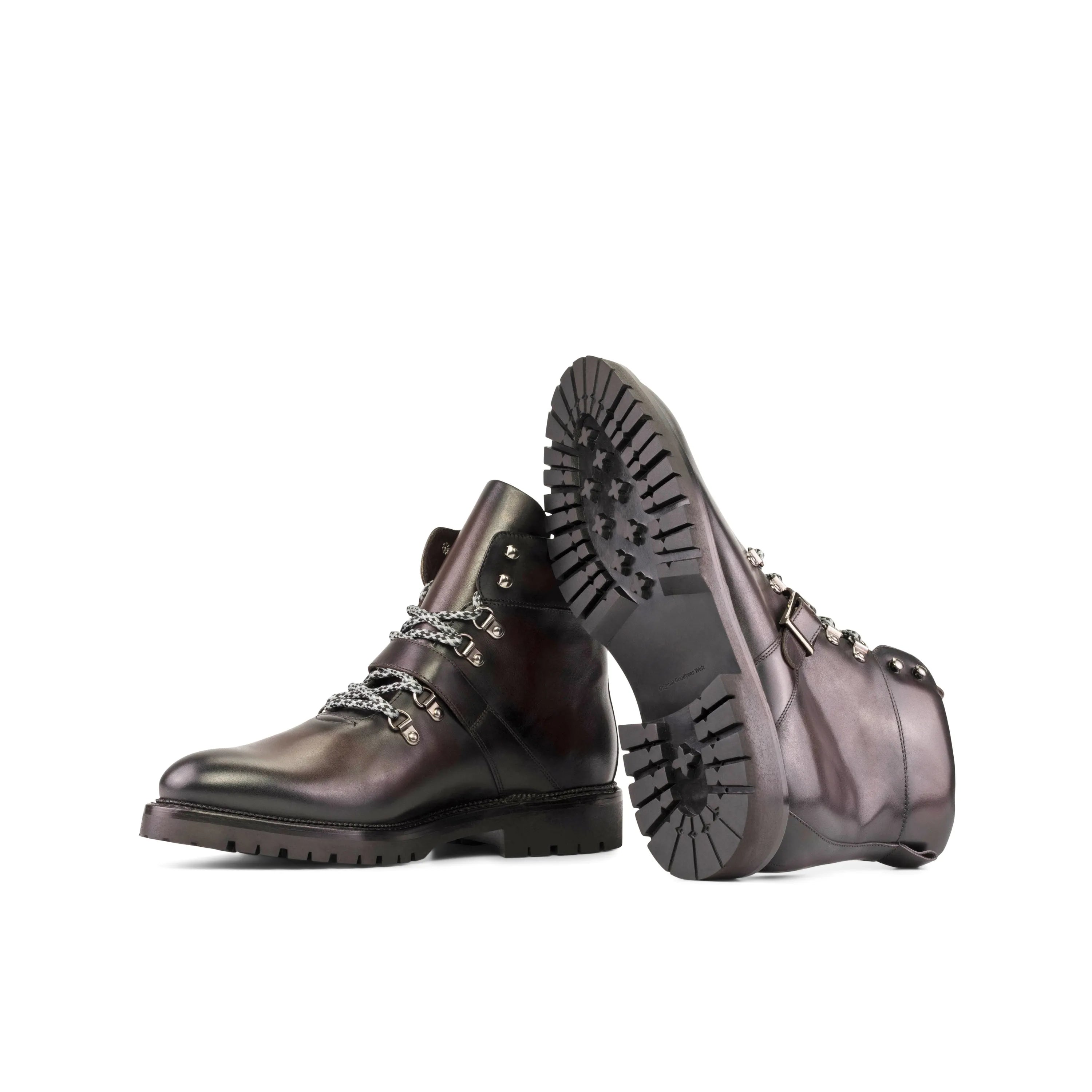 Pair of brown leather Dejen Hiking Boots in fast lane style