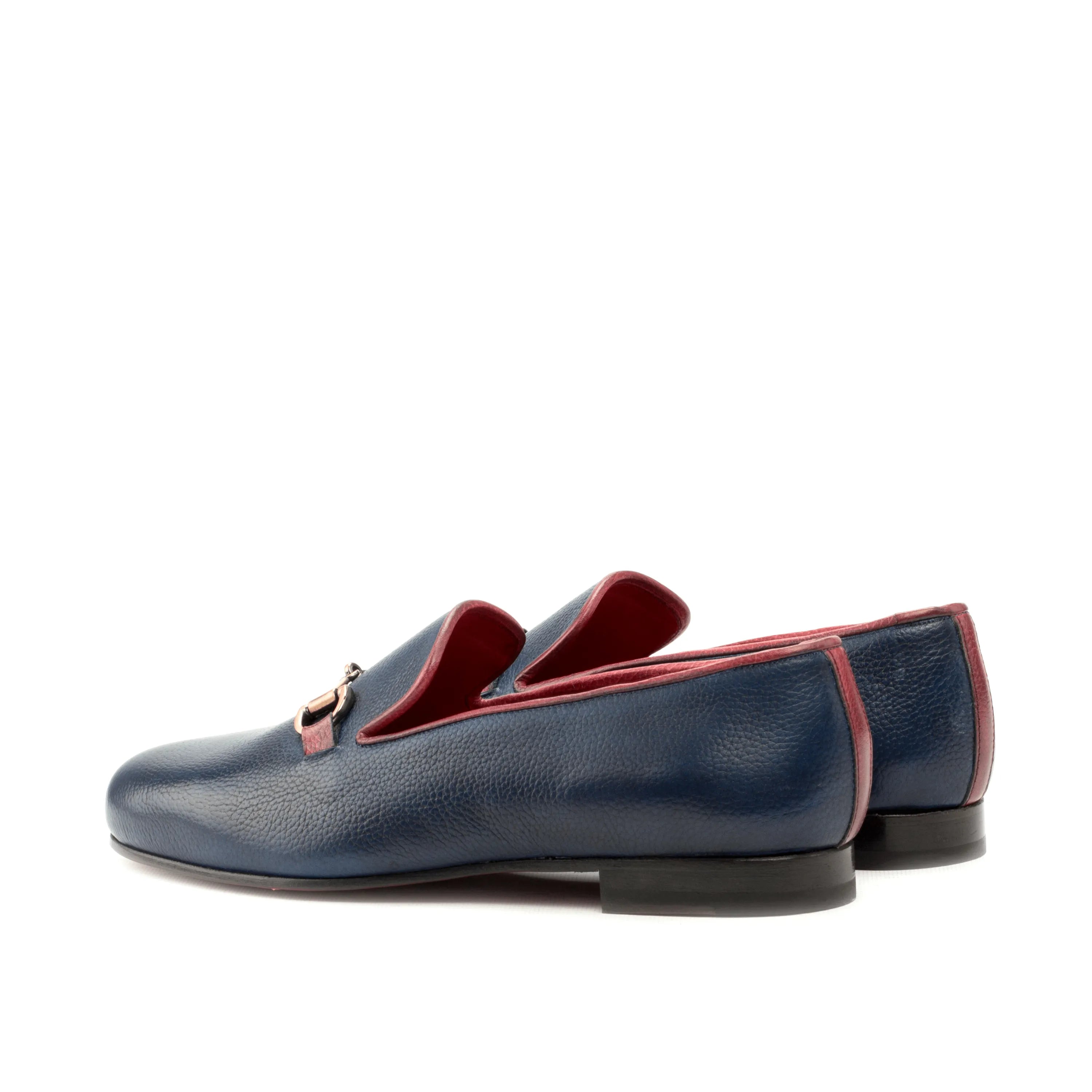 Dios Wellington Slipon blue leather loafers with red trim