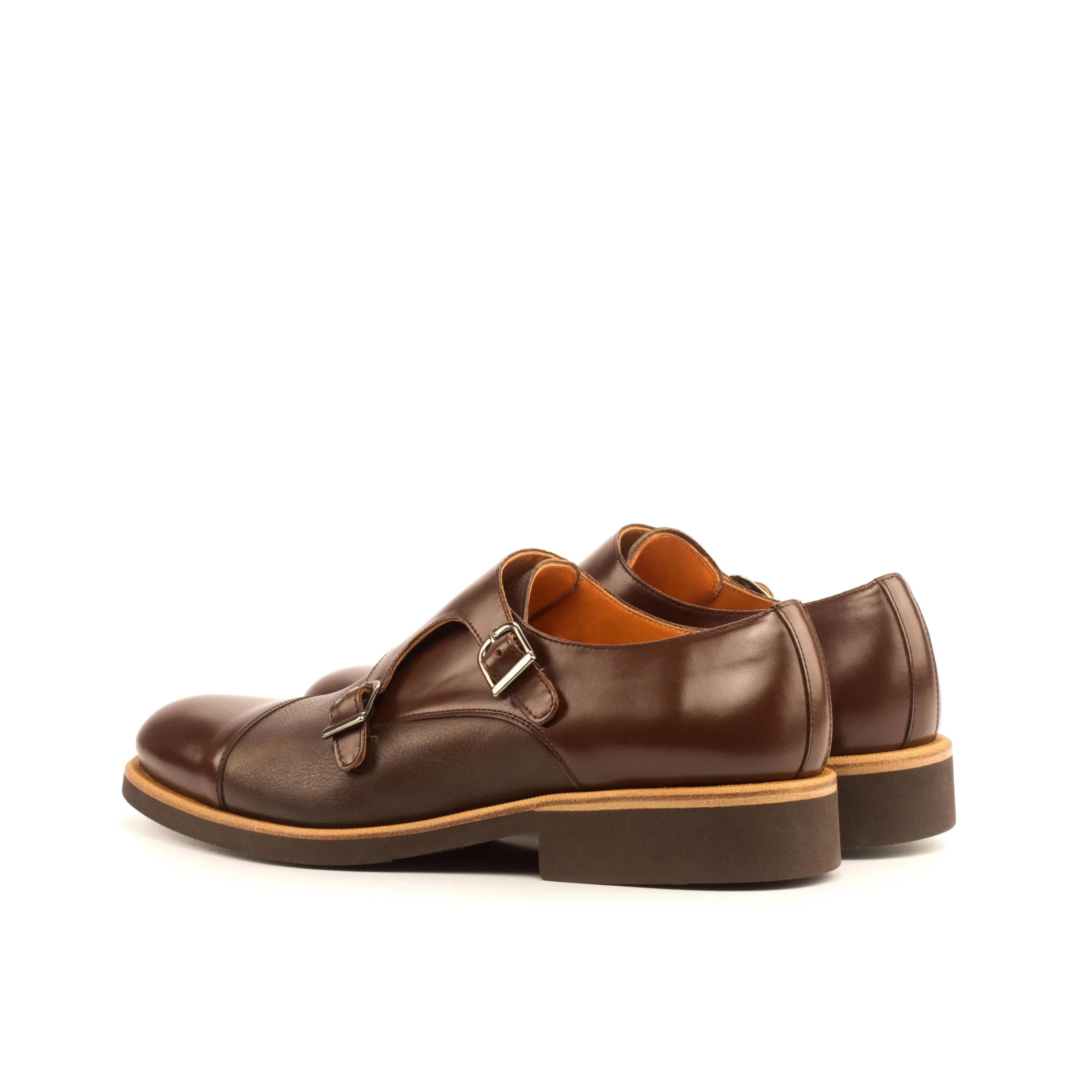 DMC Double Monk II brown leather double monk shoes with rounded toe
