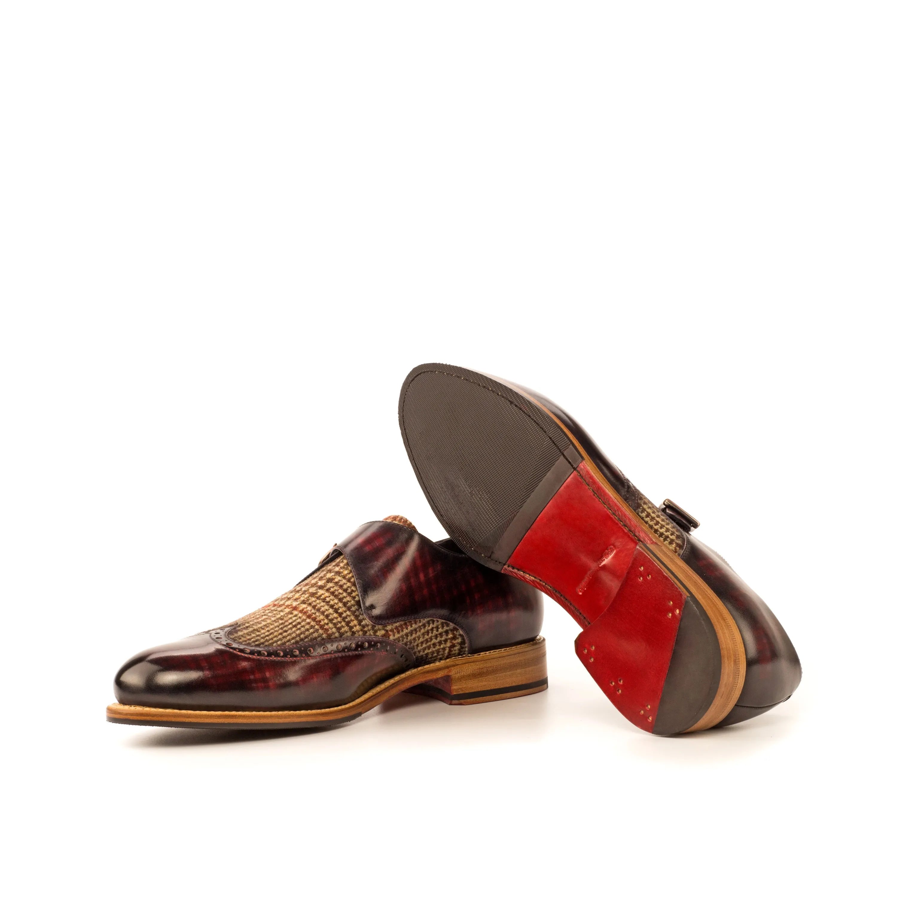 Donny single monk patina: burgundy leather tweed monk strap shoes