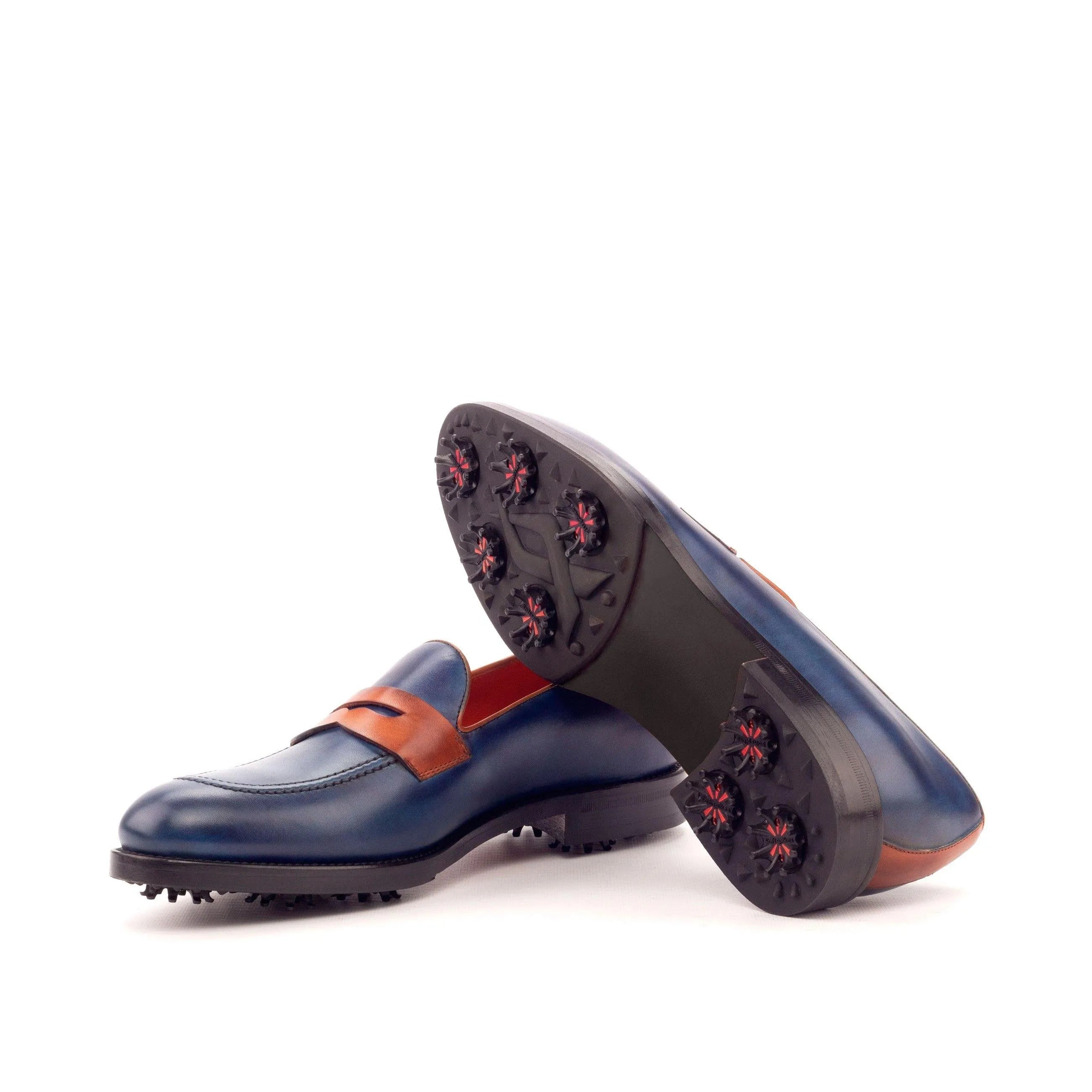 Double Eagle Loafer golf shoes in blue painted calf leather