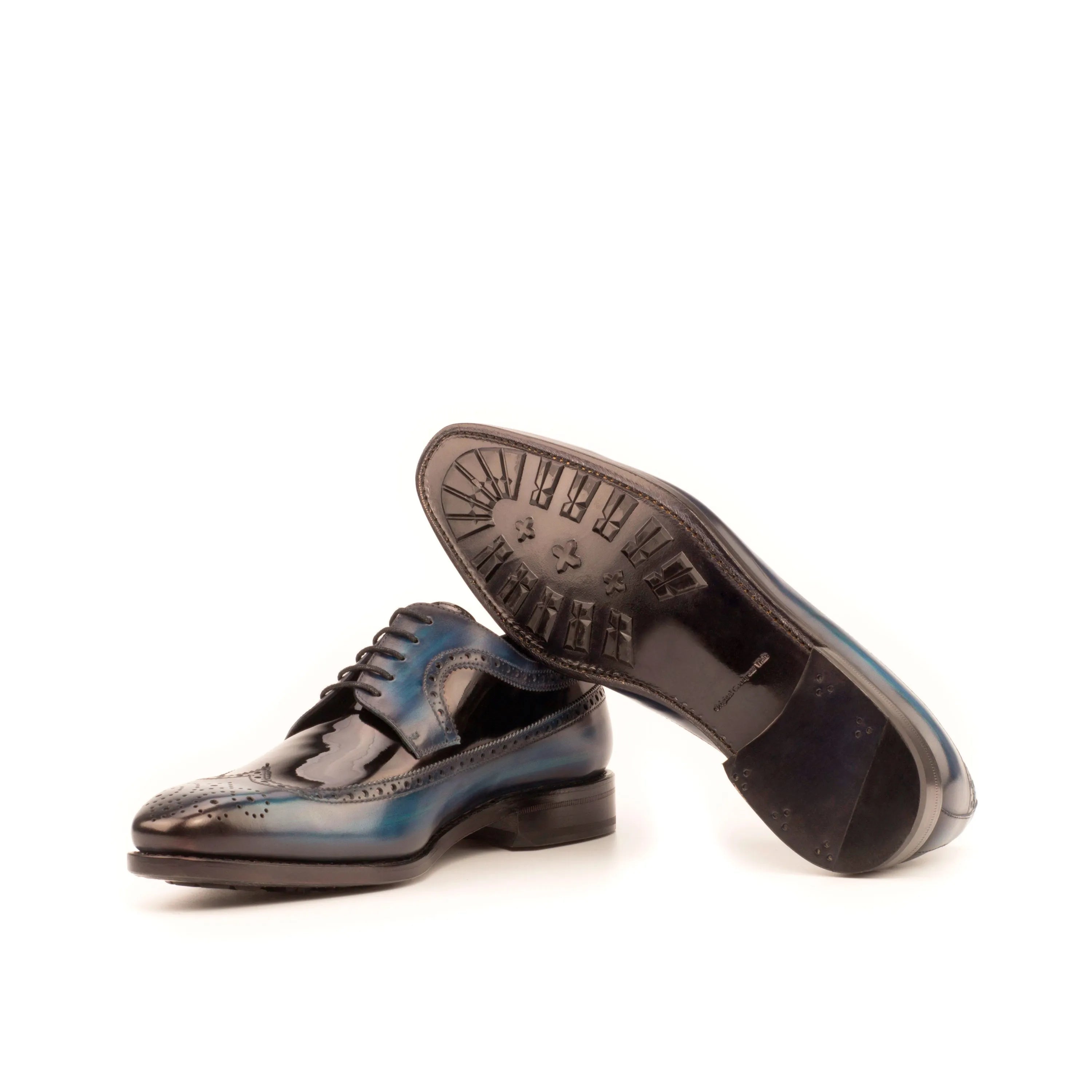 Dunne Patina Longwing Blucher blue and black leather dress shoes