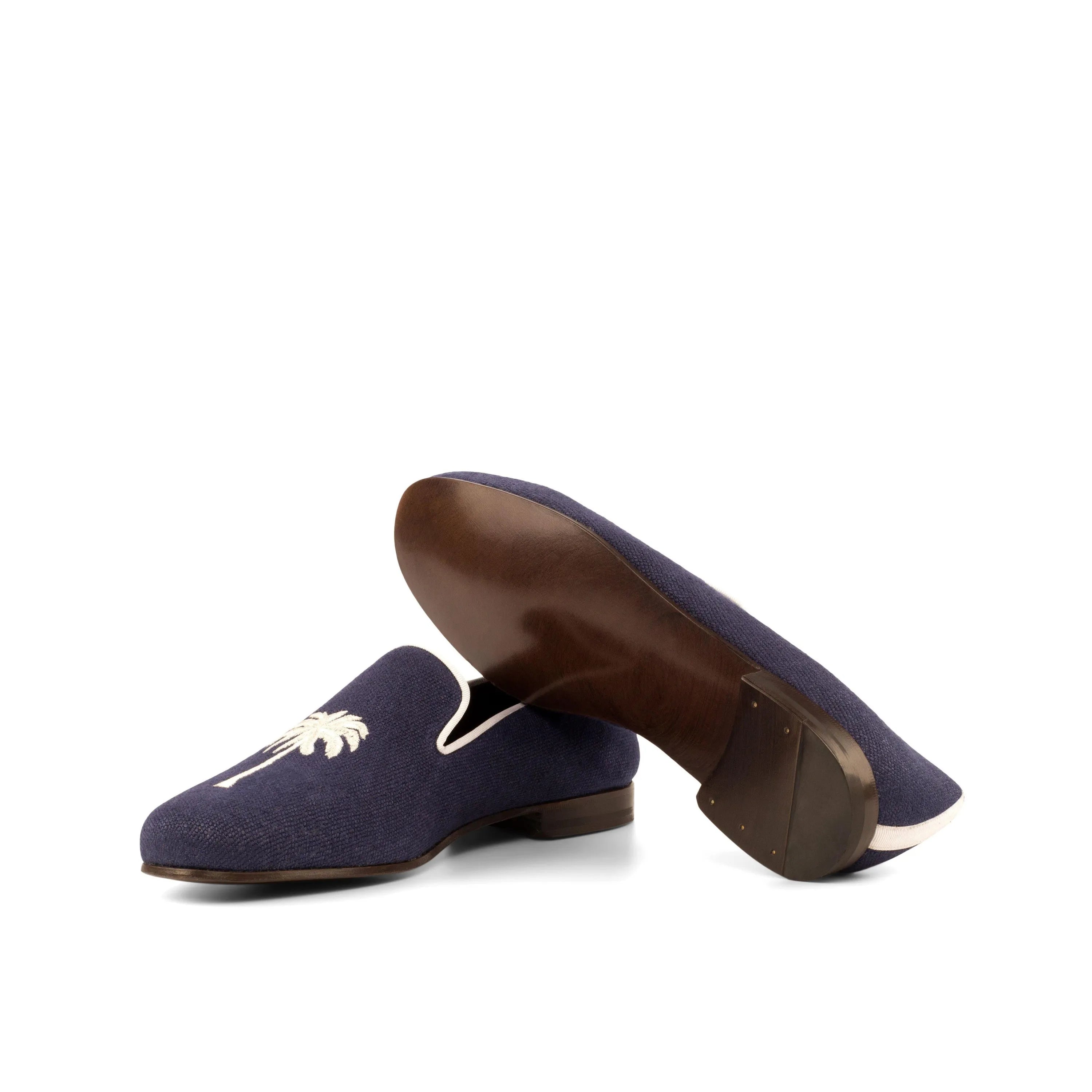 Navy blue palm tree loafers on Eagle Wellington Slip On II