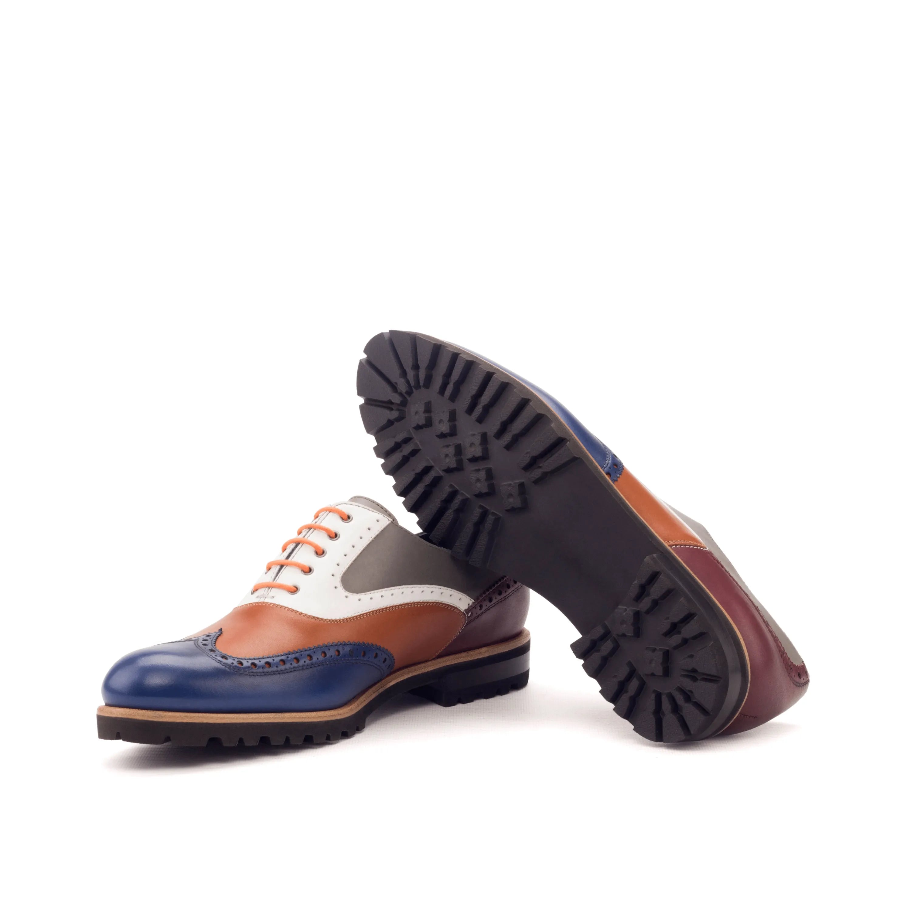 Eleanor unisex full brogue shoes in painted calf with multi-colored leather wingtips