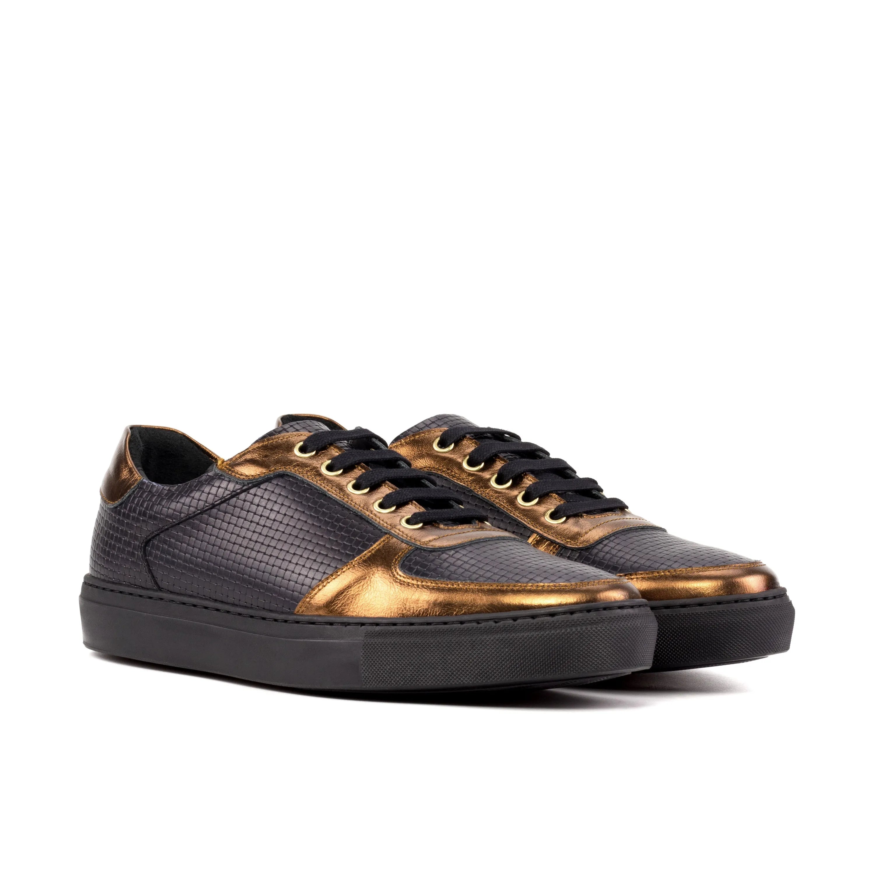 Empyr Low cupsole trainer sneaker in black and bronze leather