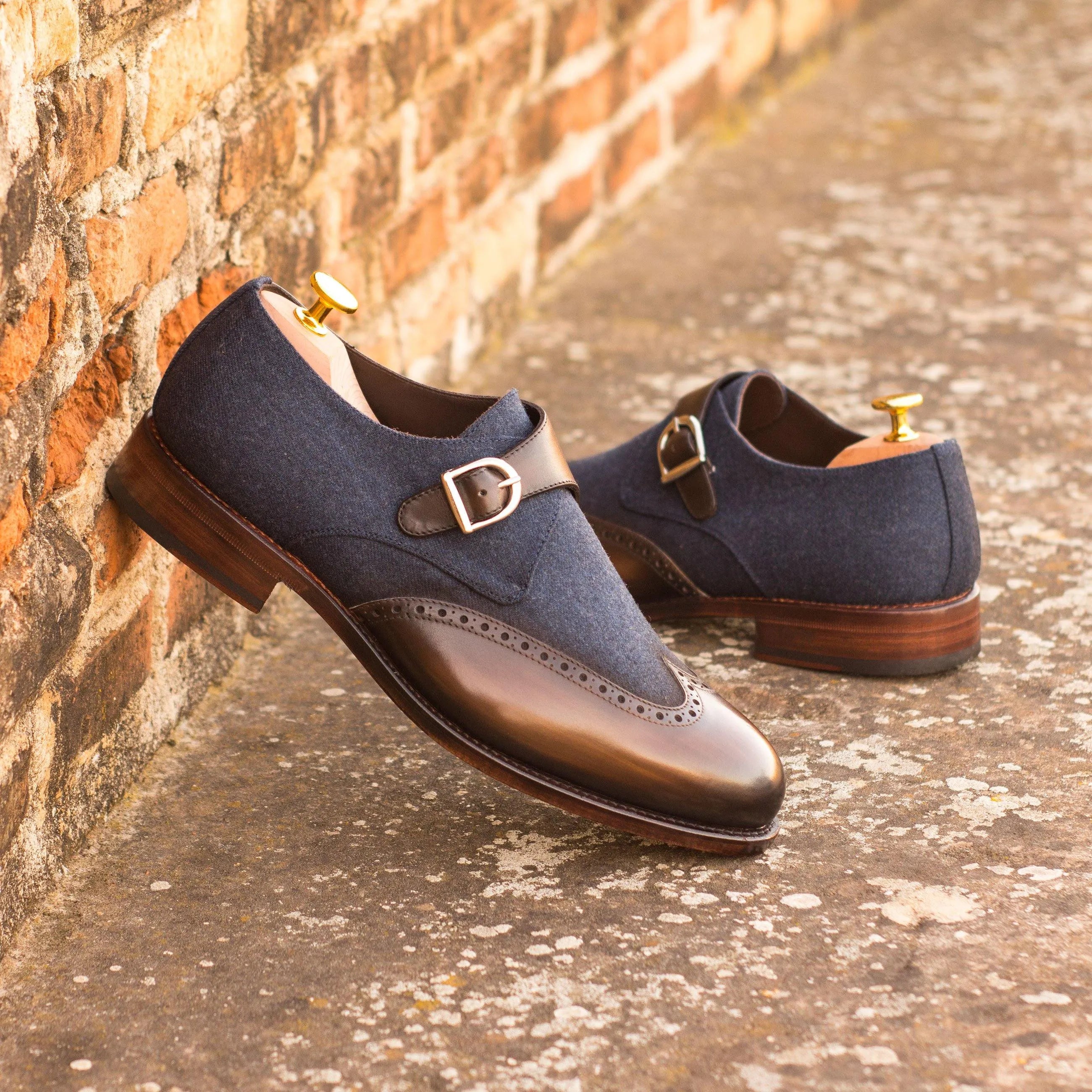 Ernist single monk patina brown and blue leather shoes