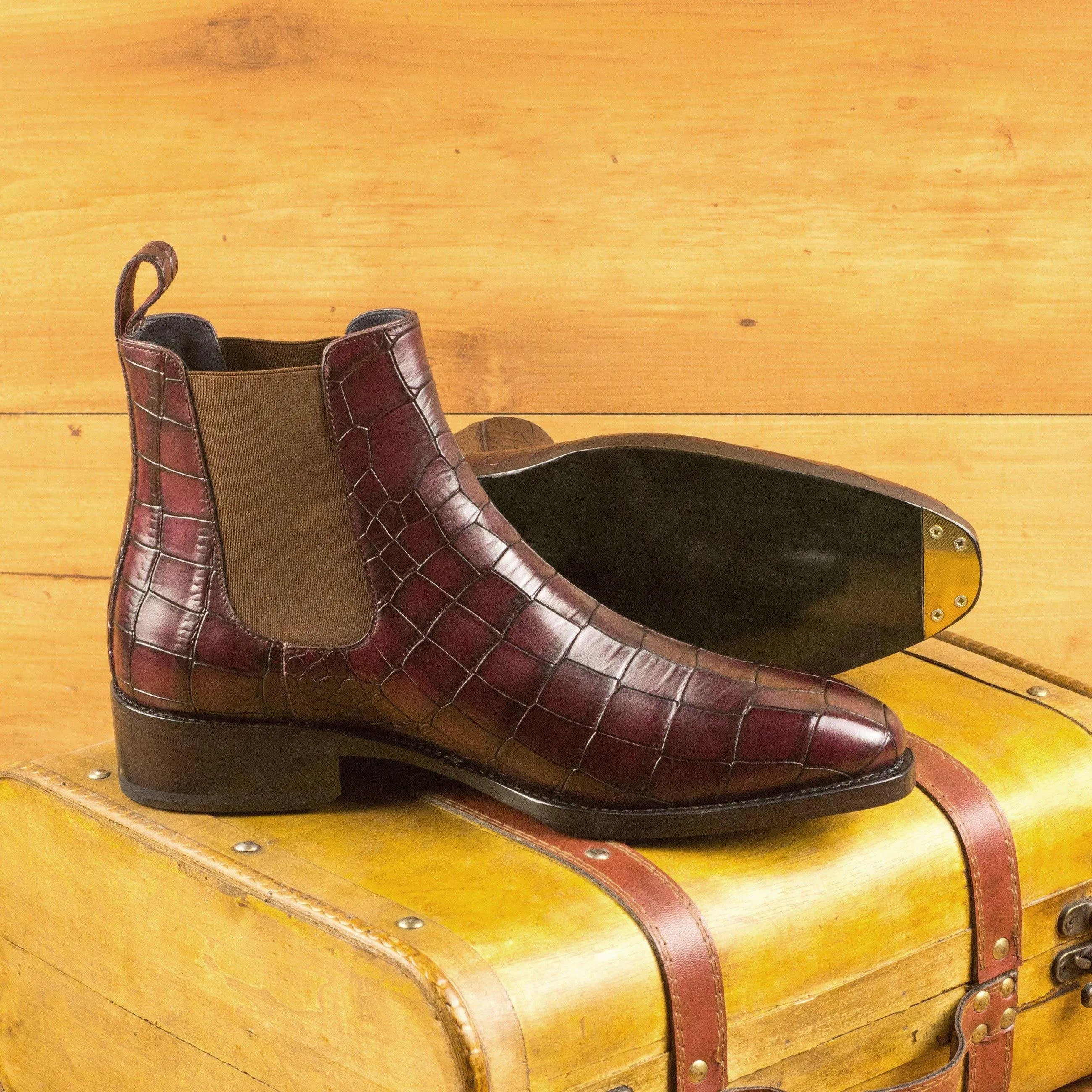 Burgundy crocodile-patterned Fabino Chelsea Boots II