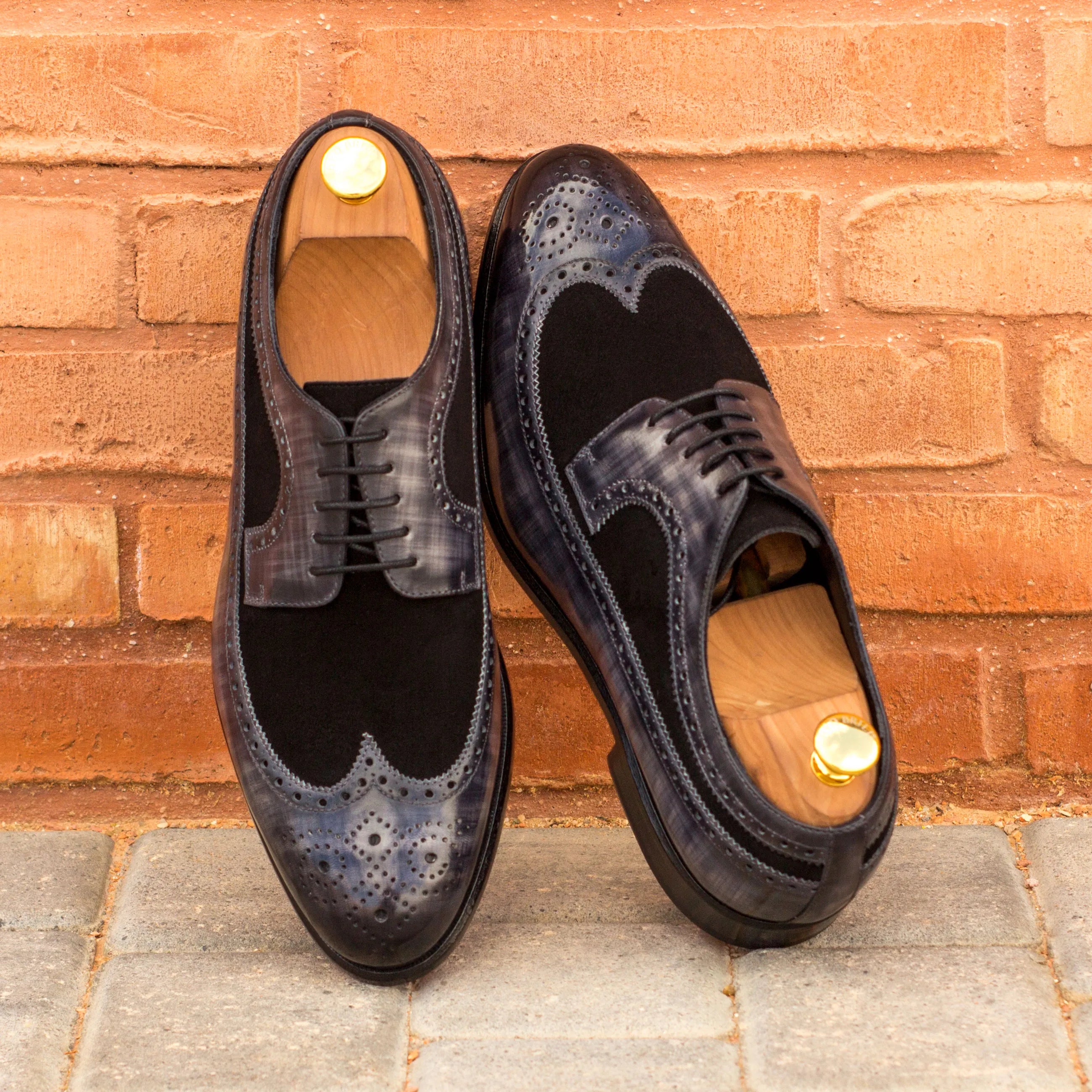 Faizel longwing patina Blucher two-toned wingtip dress shoes